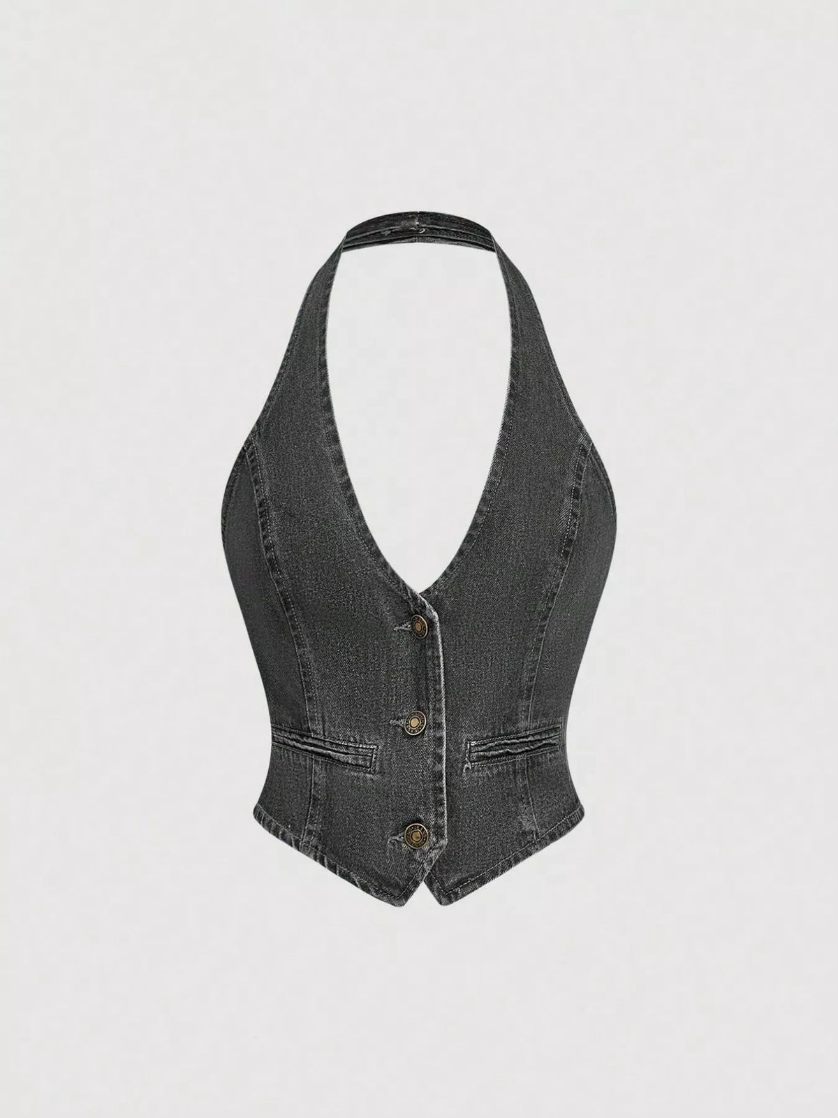 Halter Neck Denim Vest and Wide-Leg Jeans Set