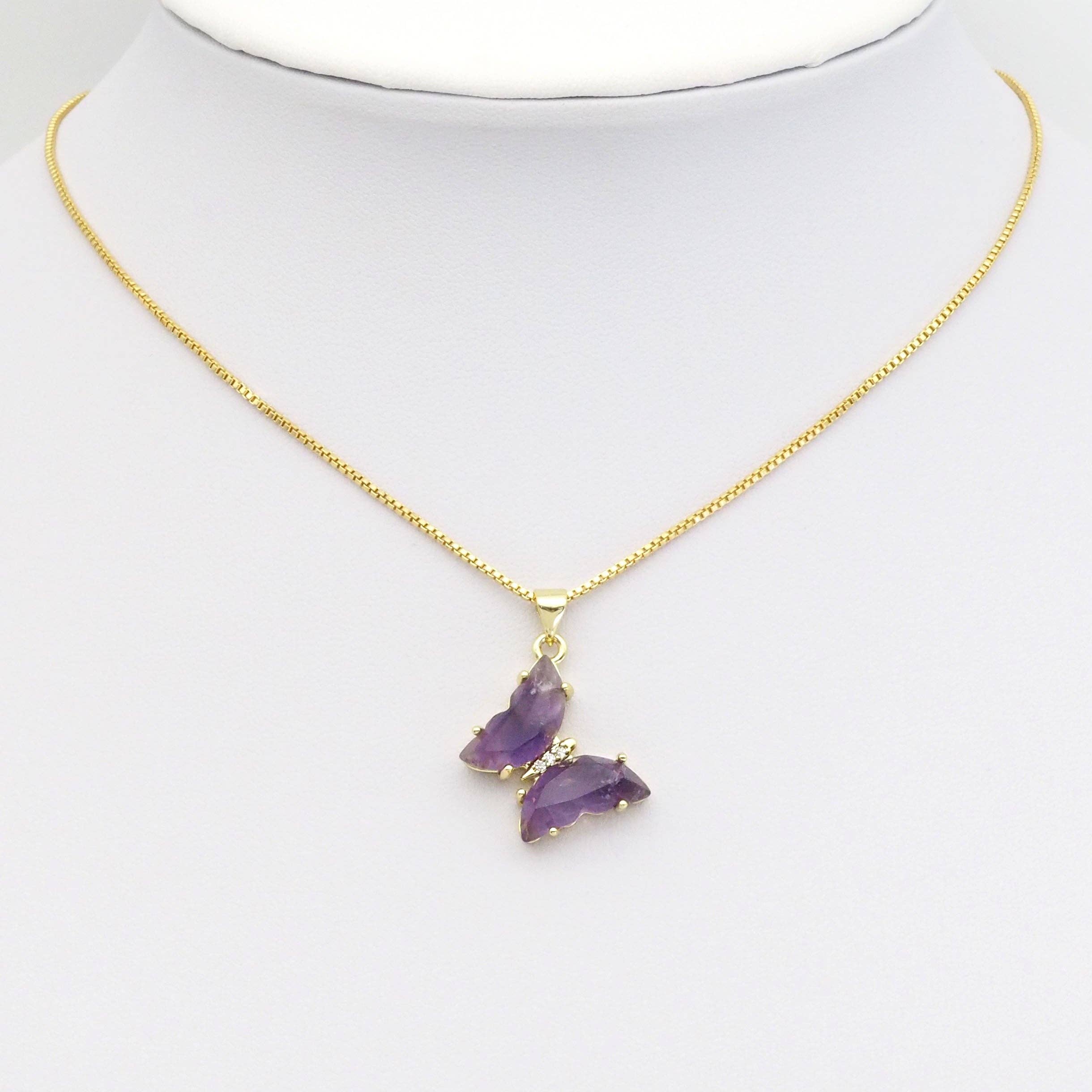 Gold Natural Gemstone Butterfly Charm Pendant, Sku#FH222