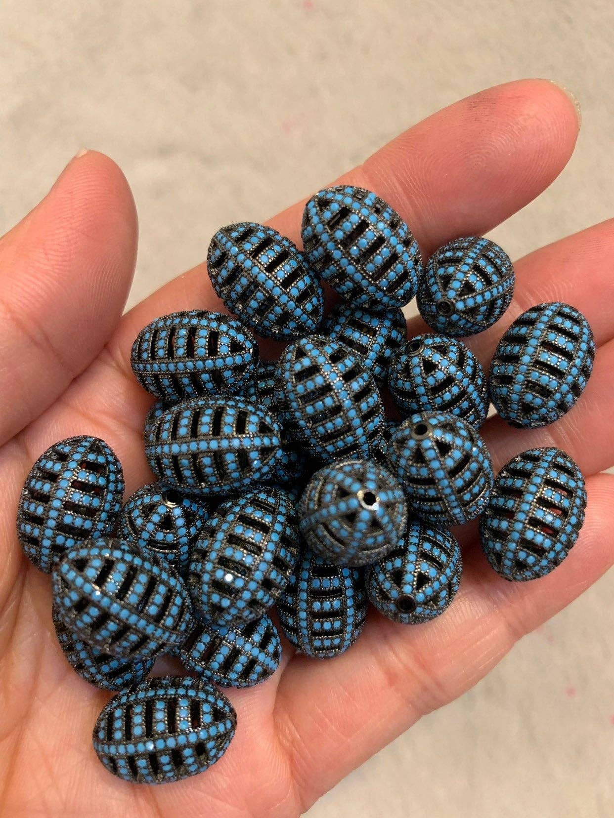 CZ Micro Pave Oval Cage Spacer Beads, Green Purple Blue Black Cubic Zirconia Space Beads, Bracelet Spacer Beads,  16x12mm, sku#G55