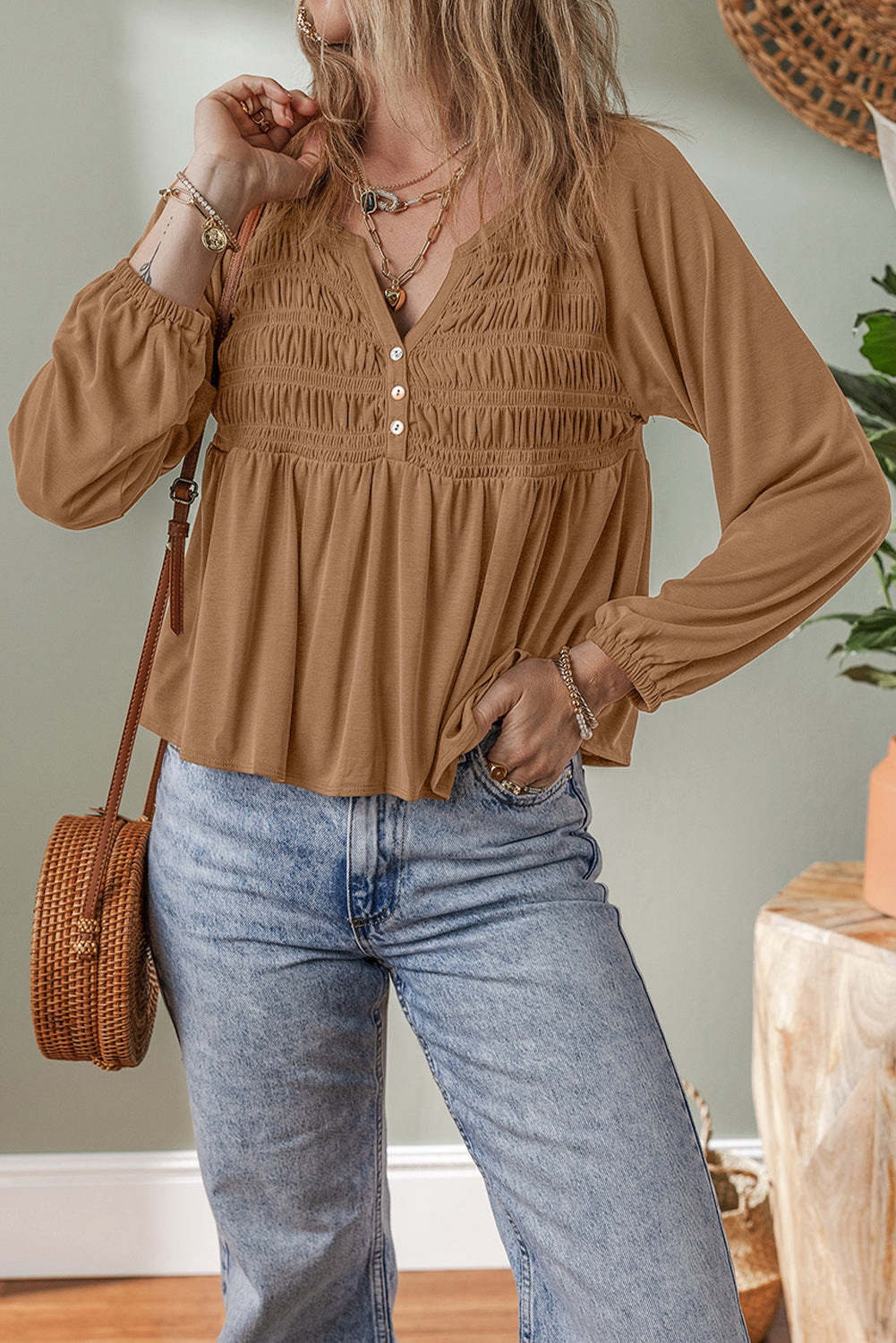 Elodie Bust Flow Fit Blouse-Threaded Pear