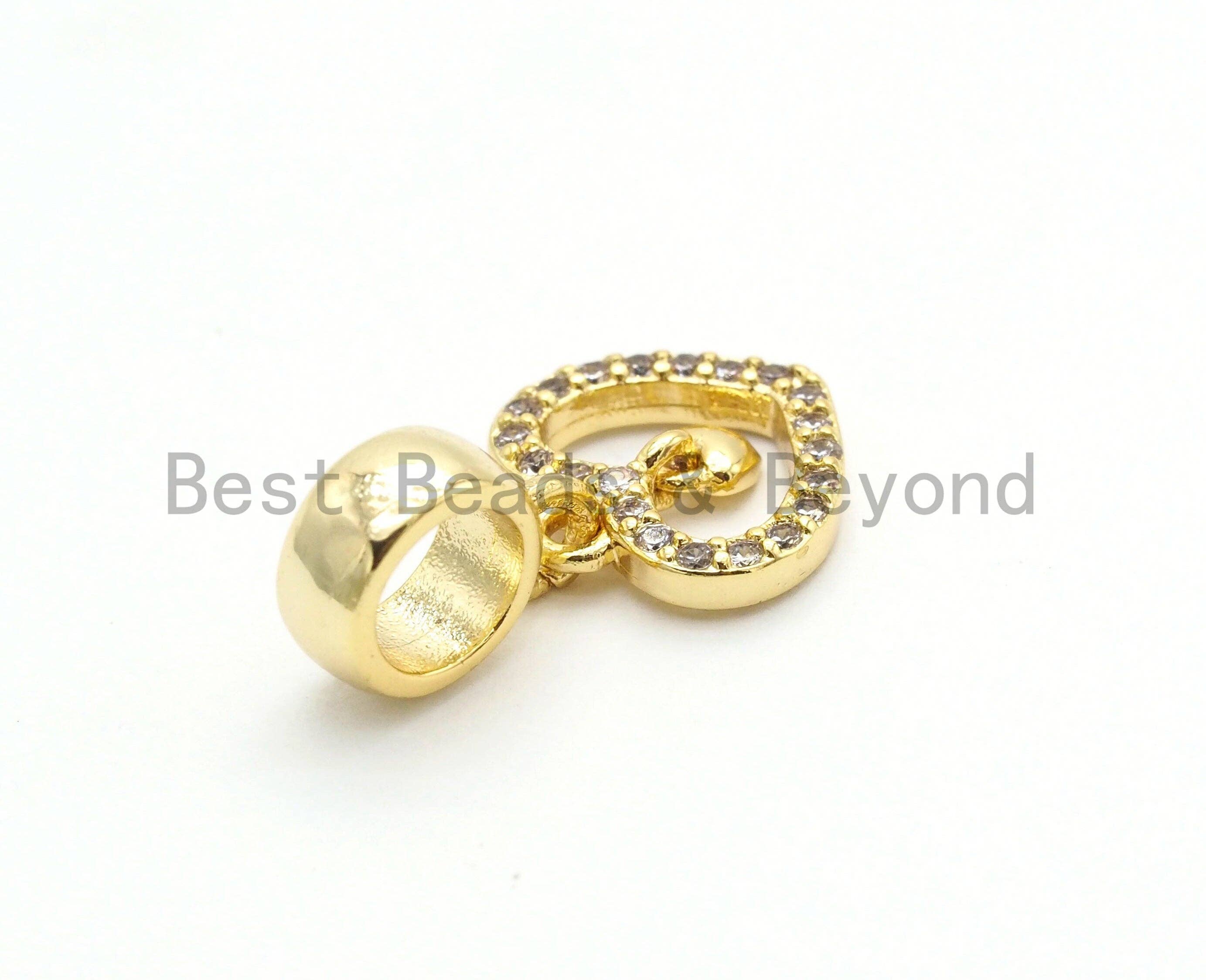CZ Micro Pave Dangle Heart Shape Pendant, Large hole/Big hole European style bracelet charm Beads,Fit for 3mm Leather Cord, 11x20mm,sku#Y147