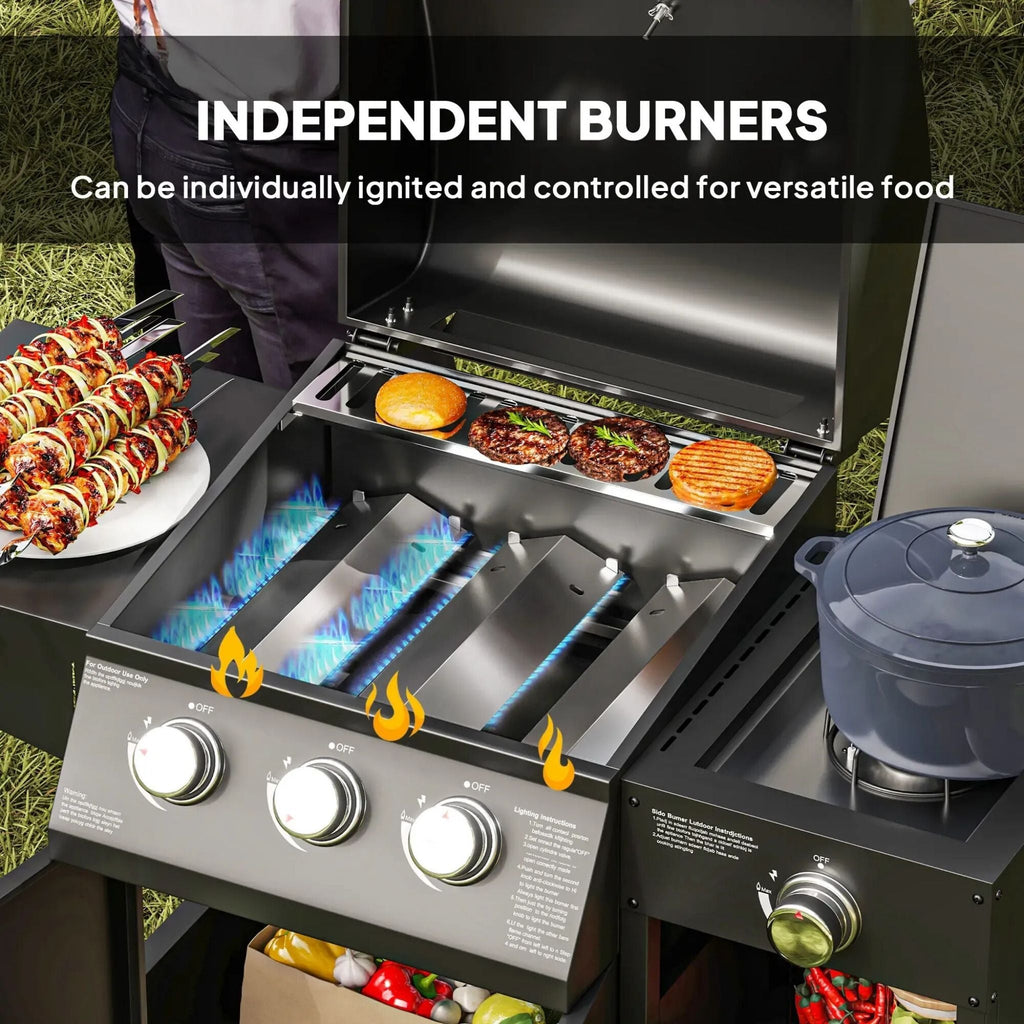 Castelle Flame 15K BTU Barbecue Propane Gas Grill With Side Burner (SAK53481)