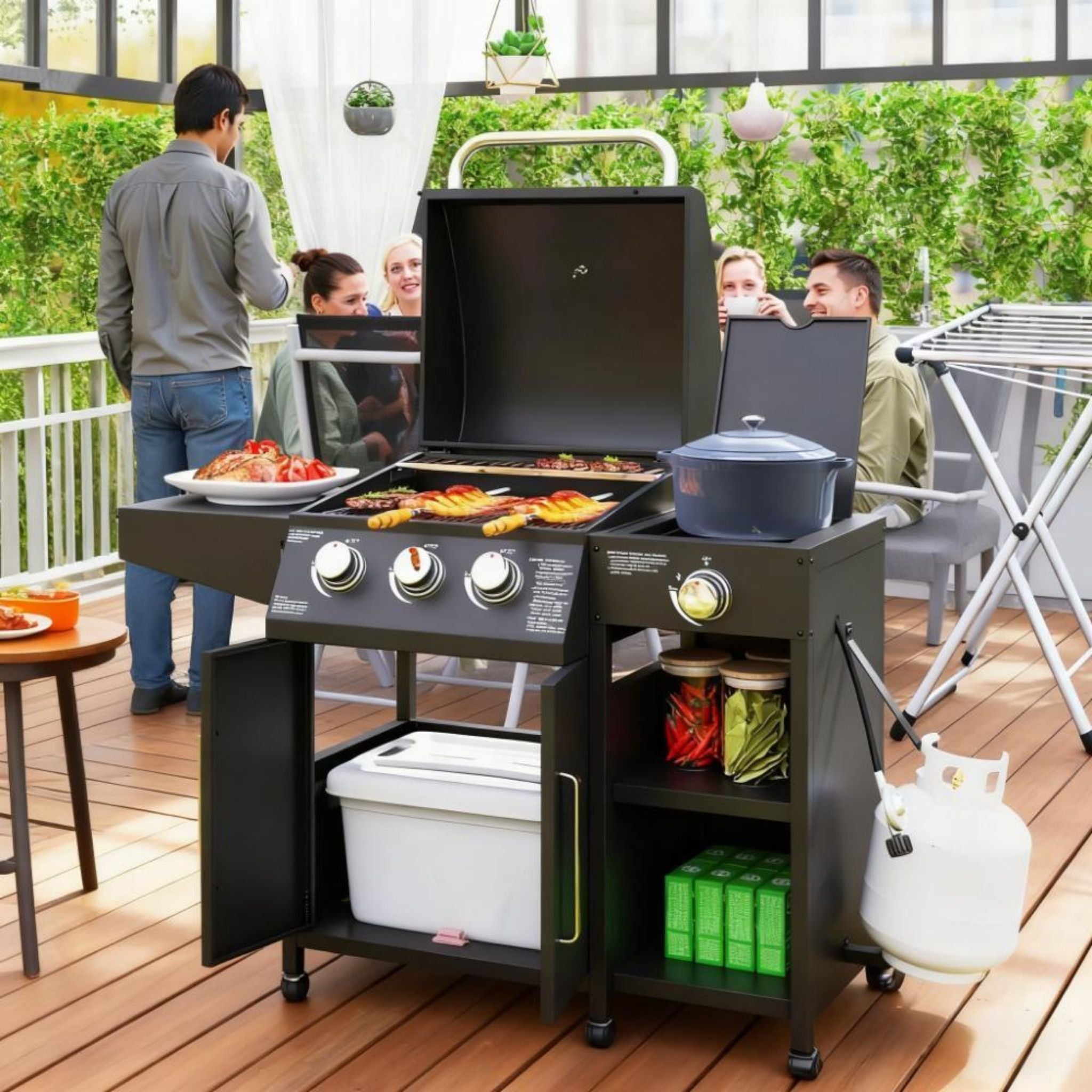 Castelle Flame 15K BTU Barbecue Propane Gas Grill With Side Burner (SAK53481)
