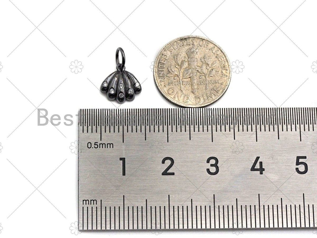 Cute CZ Micro Pave Clam Shell Shaped Pendant/Charm, Gold/Rose Gold/Black/Silver sea shell charm, Beach jewelry, 9mm, sku#Y293