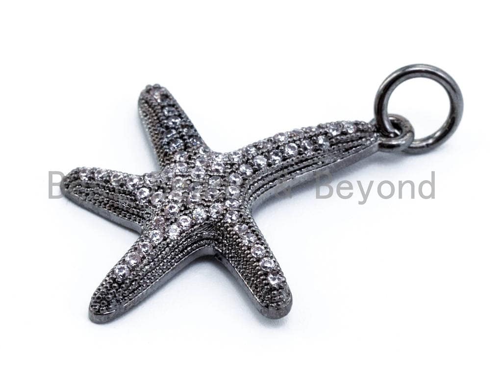 CZ Micro Pave Starfish Pendant/Charm, Cubic Zirconia Charm, Sku#F122c