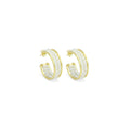 Double Line Pearl Gold Hoop Shape Stud Earrings, Sku#FH238