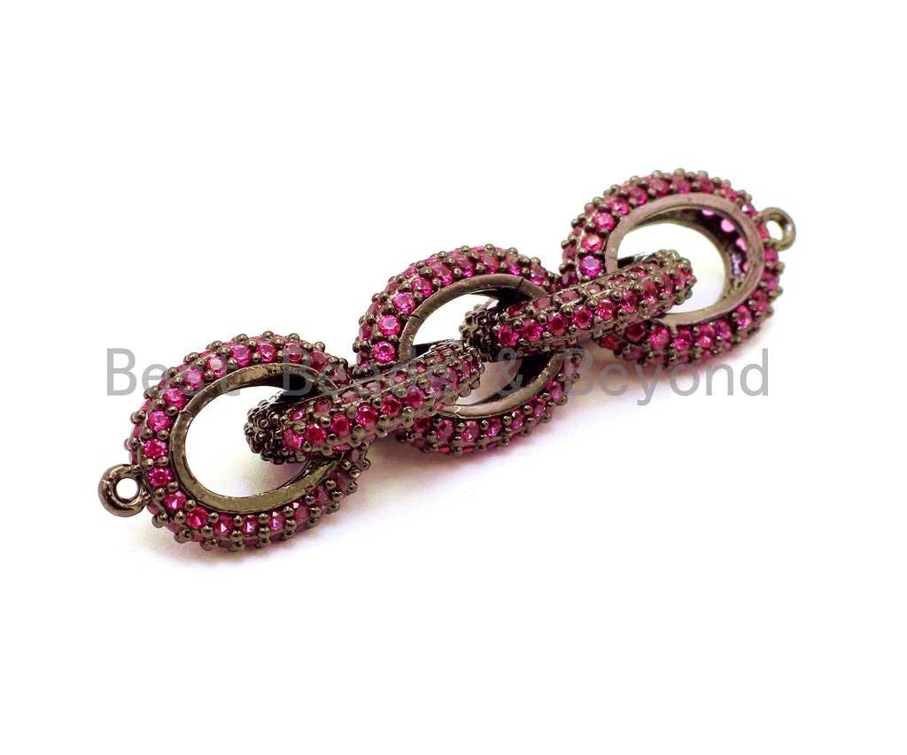 CZ Colored Micro Pave Chain Connector, Link Connector, Green/Fuchsia/Cobalt Blue/Black, 38x12mm, sku#G99
