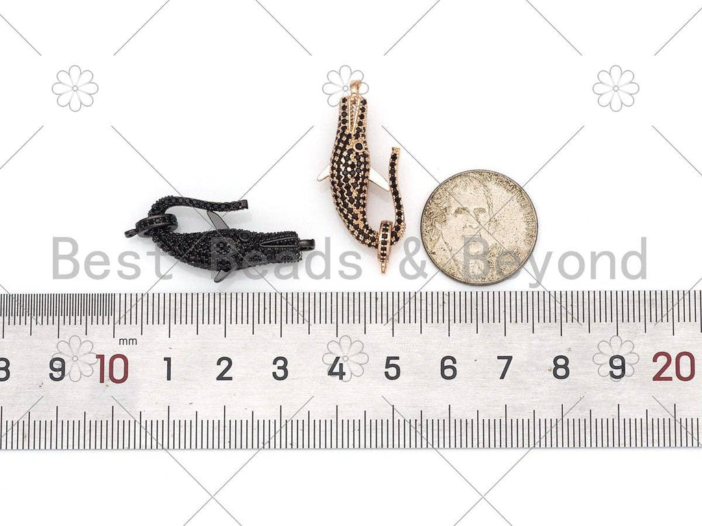 Black CZ Micro Pave Crocodile Shape Clasp, Crocodile Connector, Bracelet Necklace CZ Crocodile Clasp,13x30mm,Sku#Y506