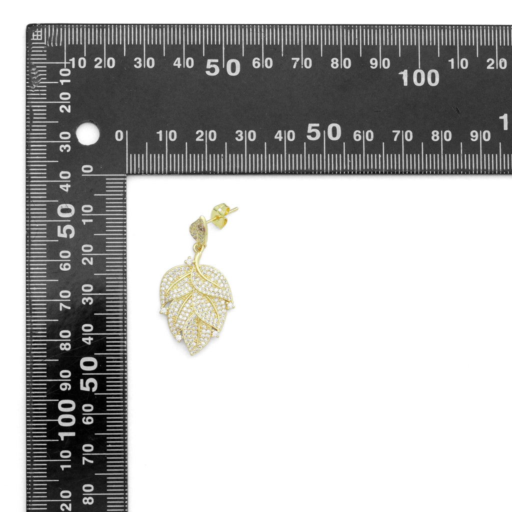 Clear CZ Gold Leaf Shape Stud Earrings, Sku#LX835