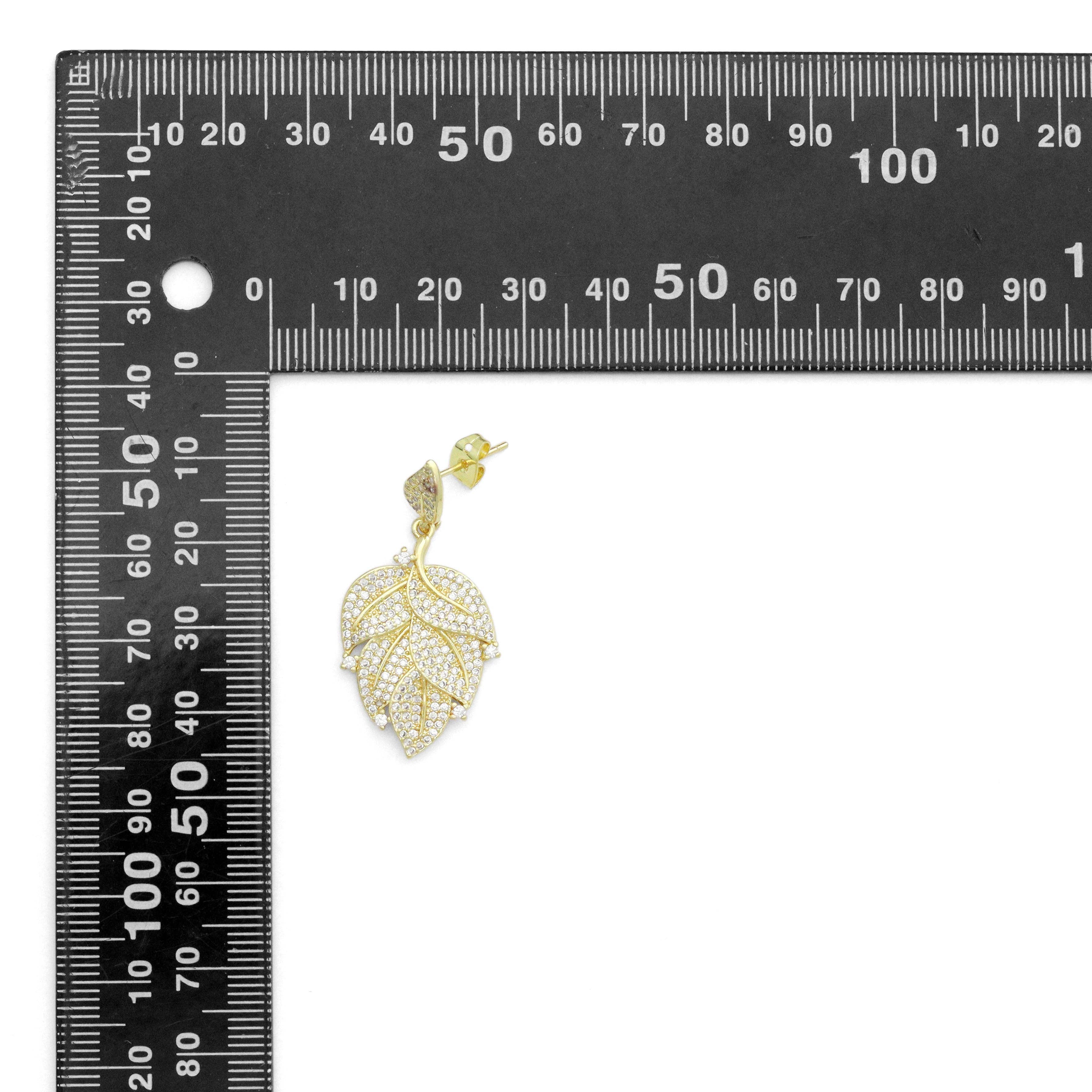 Clear CZ Gold Leaf Shape Stud Earrings, Sku#LX835