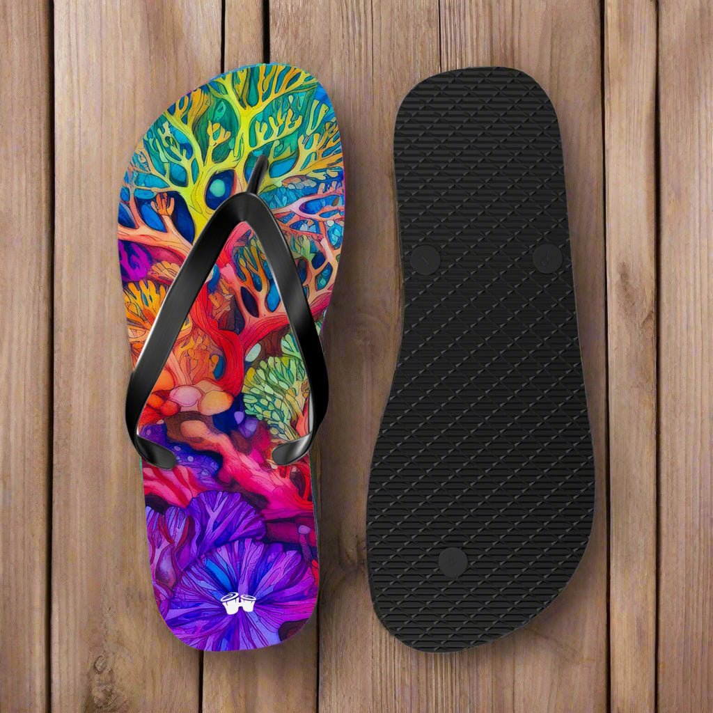 Vibrant Coral Reef Art Flip Flop Shoes