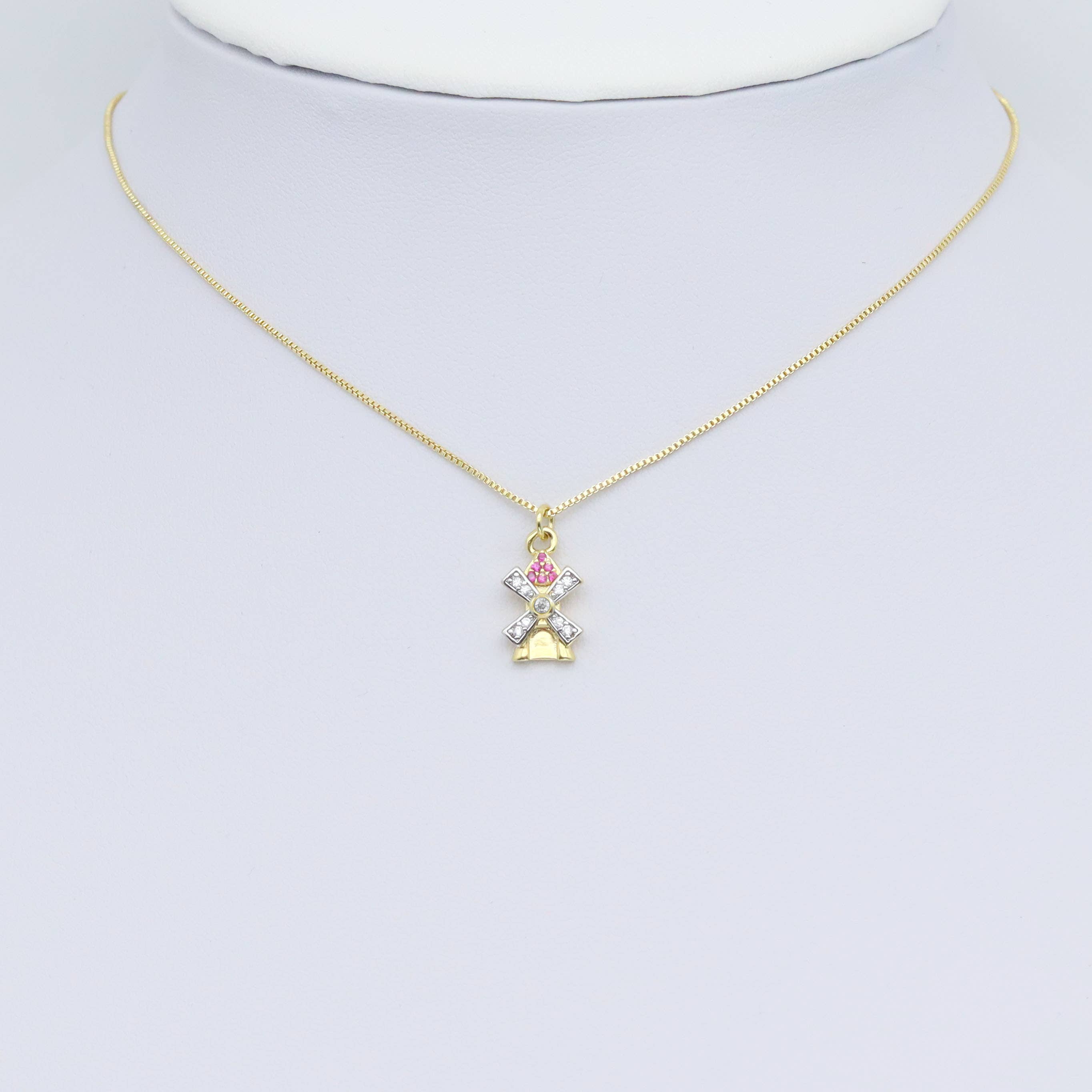Cute Windmill House Charm Pendant, Sku#Y975