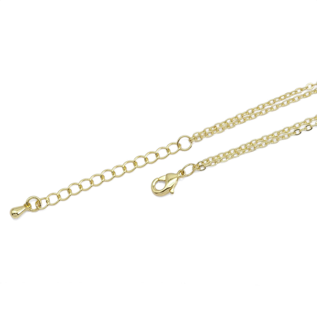 White Gold Dainty Chain Freshwater Pearl Layered Necklace, Sku#EF377