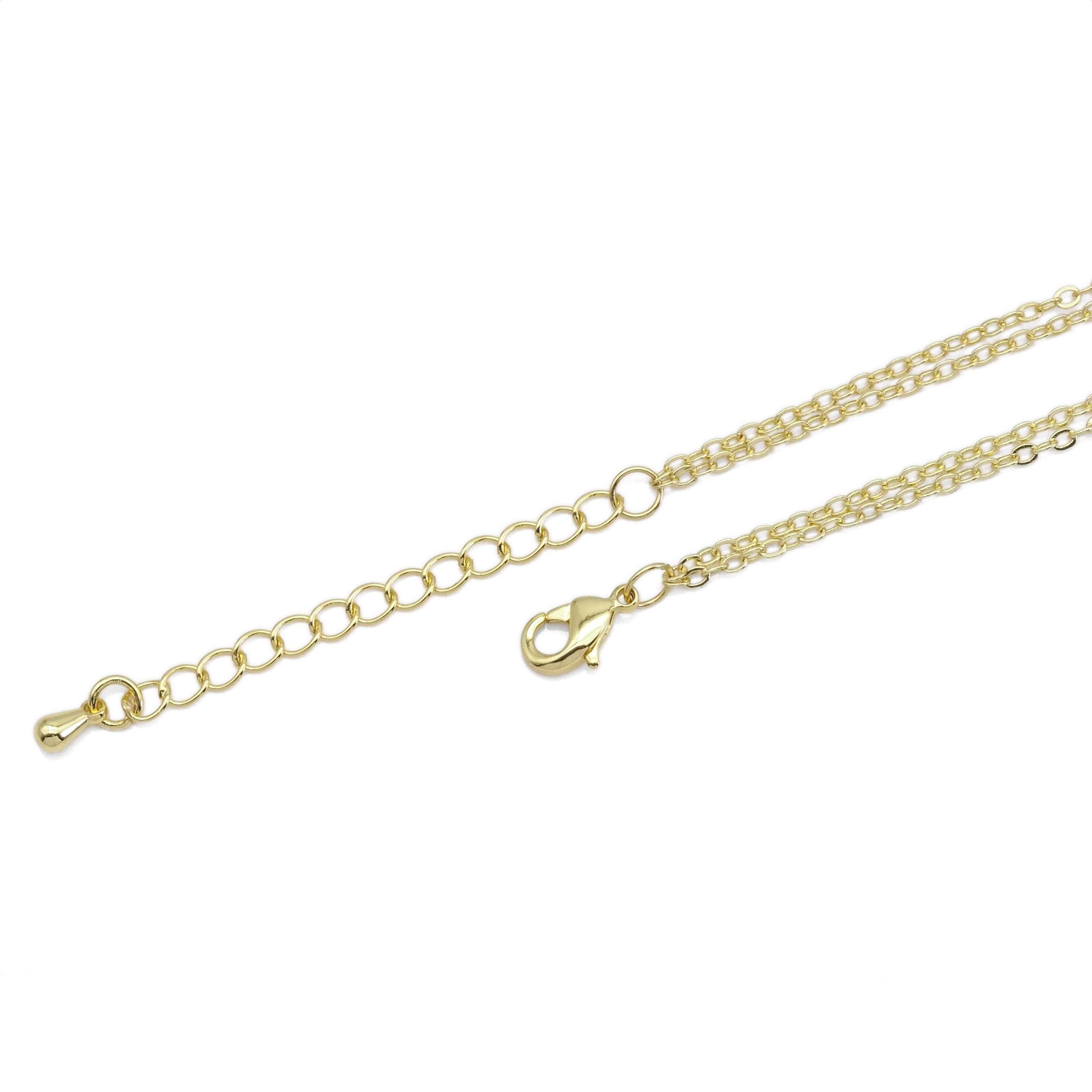 White Gold Dainty Chain Freshwater Pearl Layered Necklace, Sku#EF377