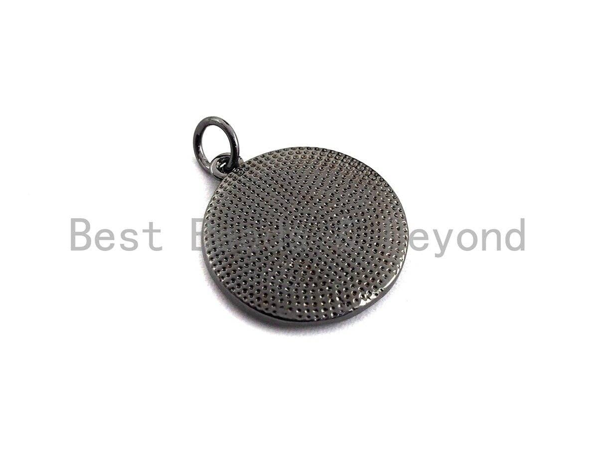 Patterned Coin Pendant/Charm,Silver/Gold/Rose Gold/Black Tone, 19x17mm, Sku#Z430