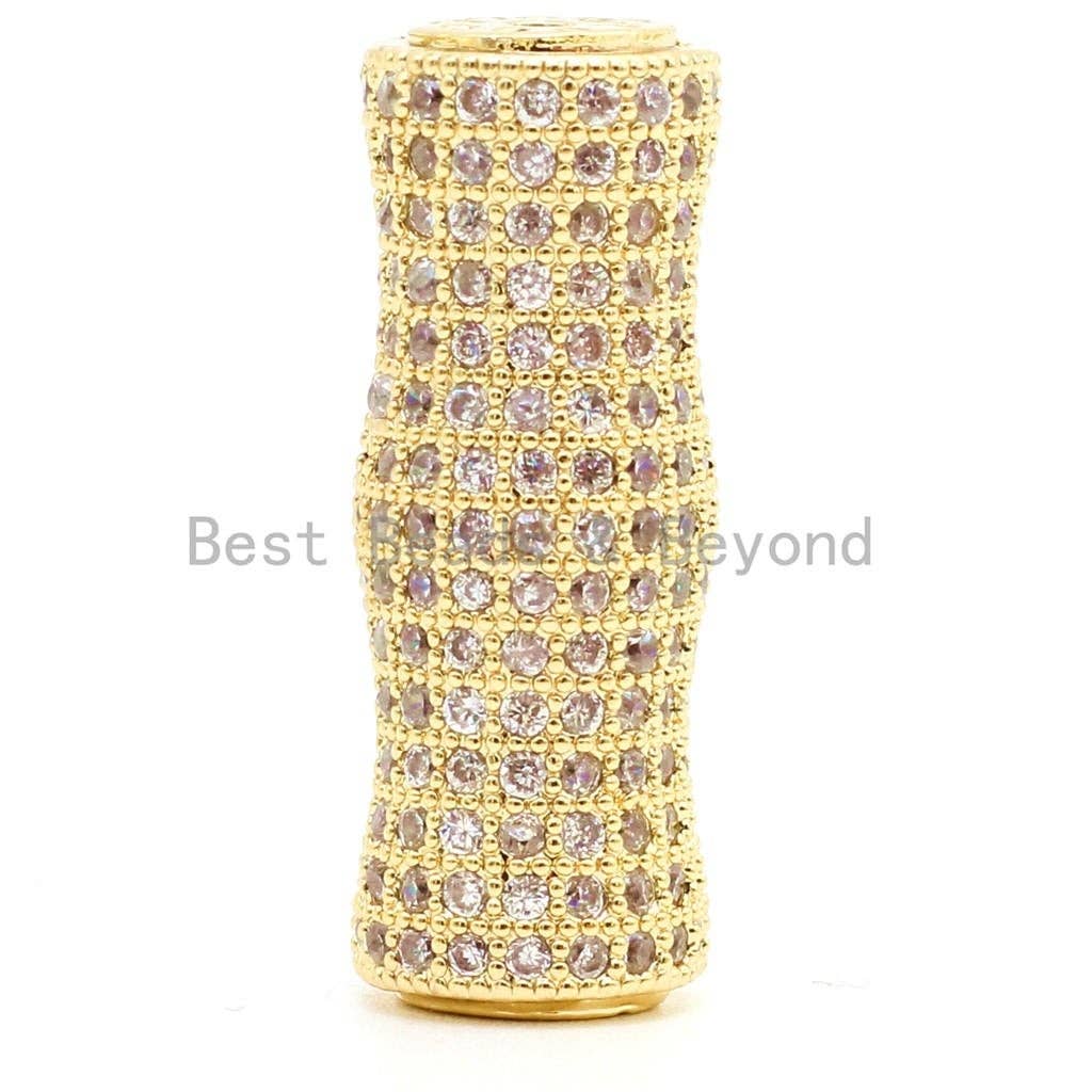CZ Micro Pave Focal Tube with Clear CZ for Bracelet/Necklace, Cubic Zirconia Separator Tube, 17x10mm, sku#G9