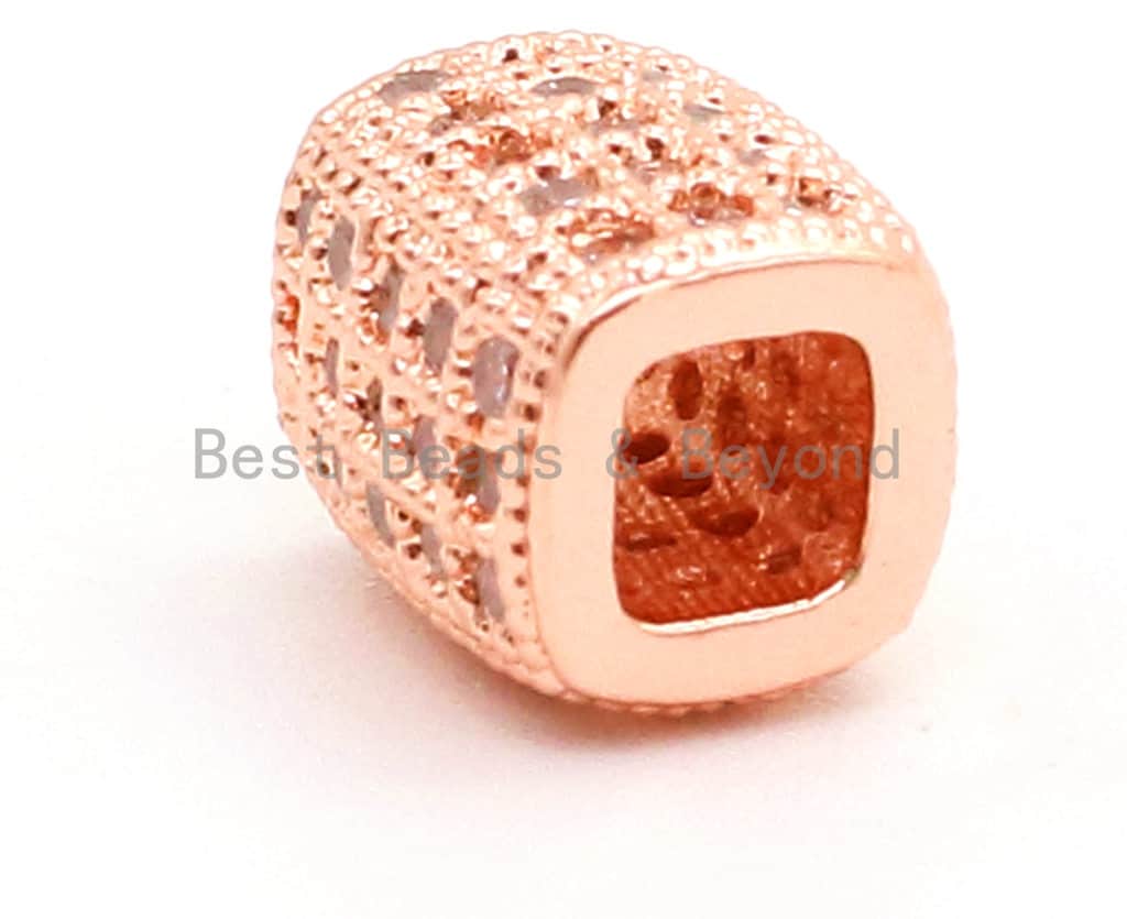 CZ Big Large Hole Tube Spacer Micro Pave Beads, Cubic Zirconia Drum Barrel Space Beads, Men's Bracelet Findings, 7x6mm, SKU#G39