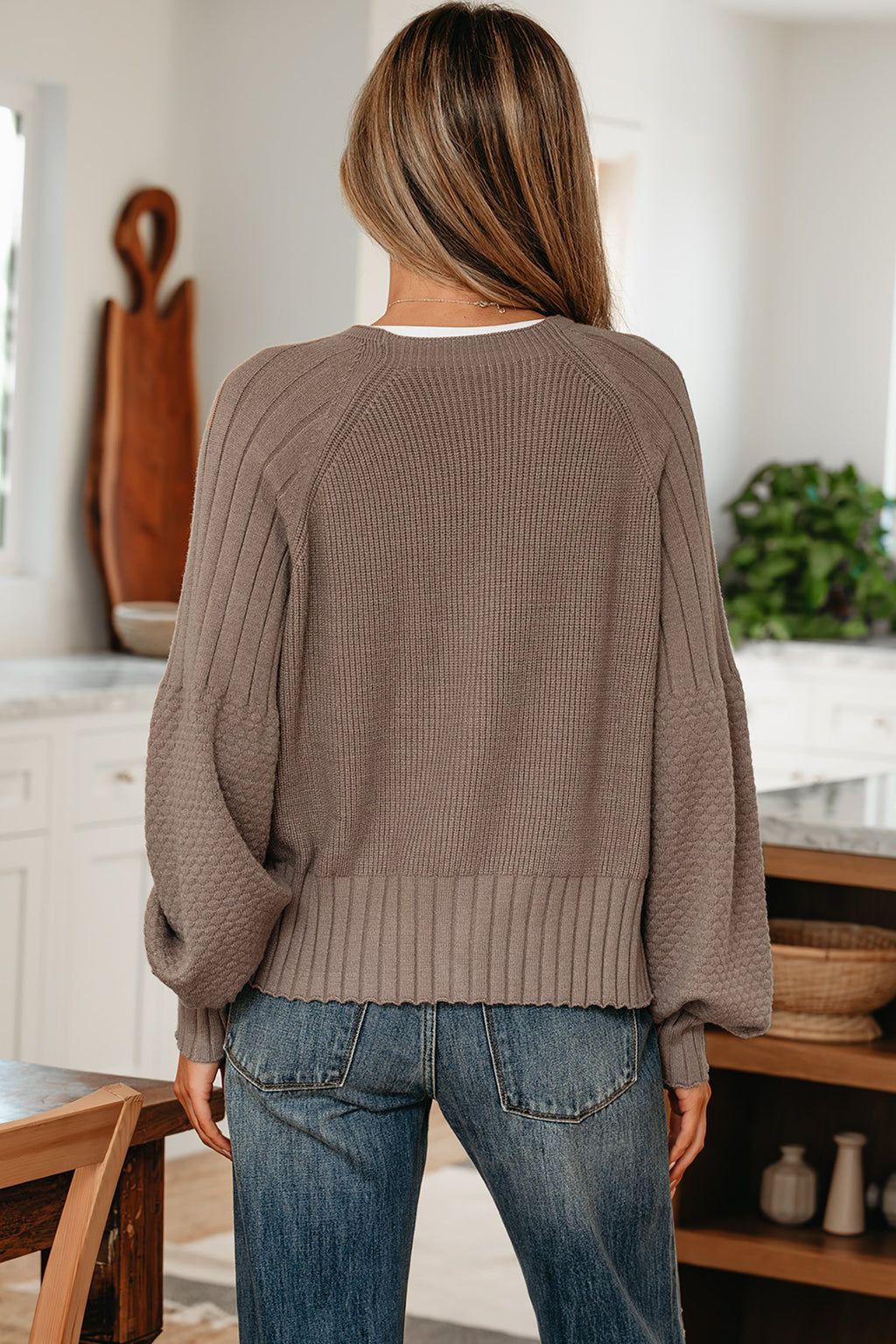 Briana Mixed Texture Knit Sweater-Threaded Pear