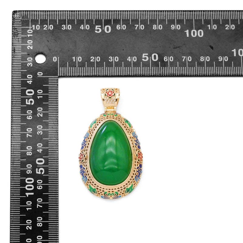 Large Colorful CZ Gold Yellow Green Jade Teardrop Charm, Sku#LX343
