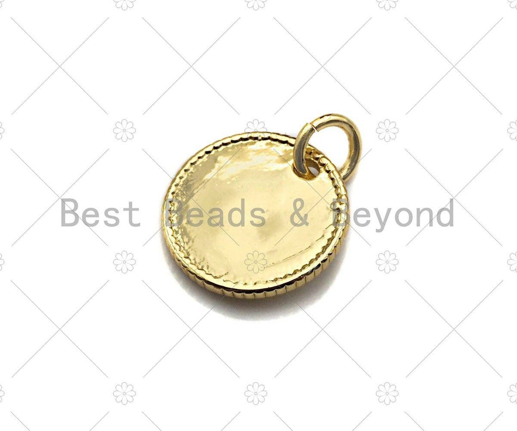 18k Shiny Gold Square Flower On Round Coin Charms, Gold Coin Charms, Flower Pendant, Gold Pendant, Round Necklace Charms, 12x12mm, Sku#Y337