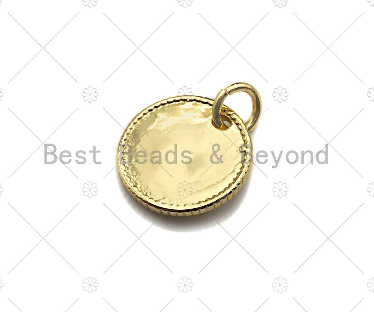 18k Shiny Gold Square Flower On Round Coin Charms, Gold Coin Charms, Flower Pendant, Gold Pendant, Round Necklace Charms, 12x12mm, Sku#Y337