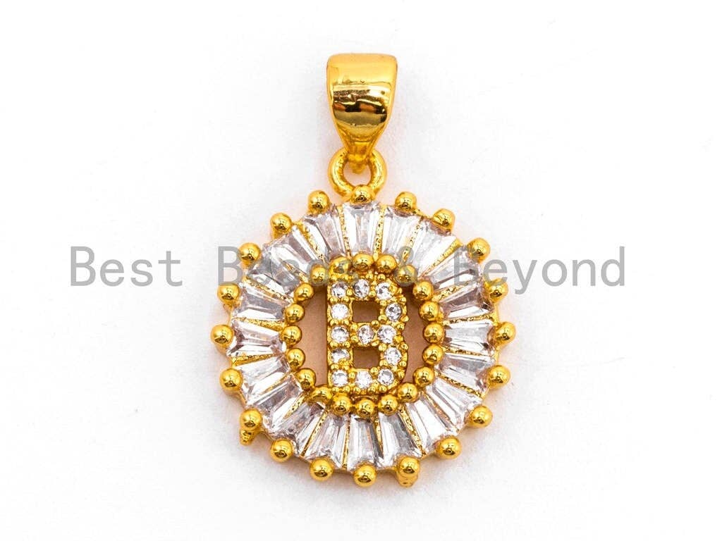 CZ Micro Pave Initial Letter B Charm/Pendent Beads,Cubic Zirconia Pave  Alphabet Beads Pendent, Gold/Silver Finish,16x18mm, sku#Z221