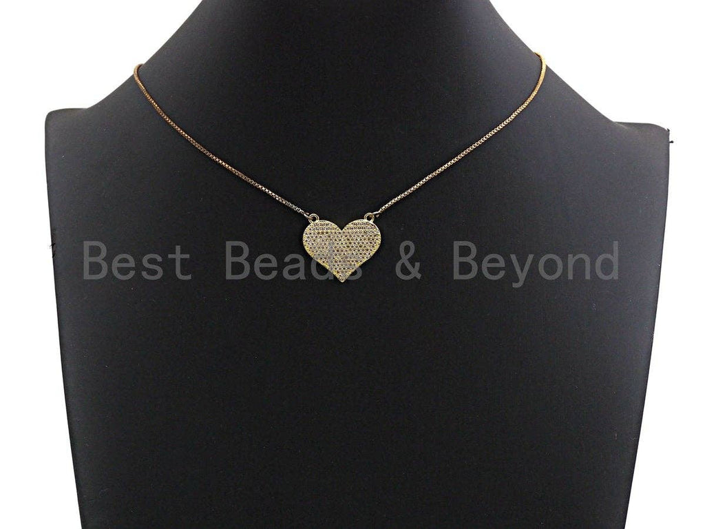 CZ Micro Pave Heart Pendant/Charm, Bracelet Necklace Cubic Zirconia  Heart Pendant Charm, Silver/Gold Tone,24x21mm,sku#Z480