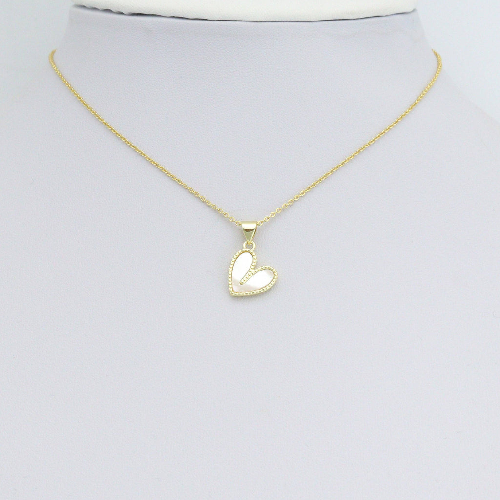 White Mother of Pearl Gold Heart Charm Pendant,Sku#LX878