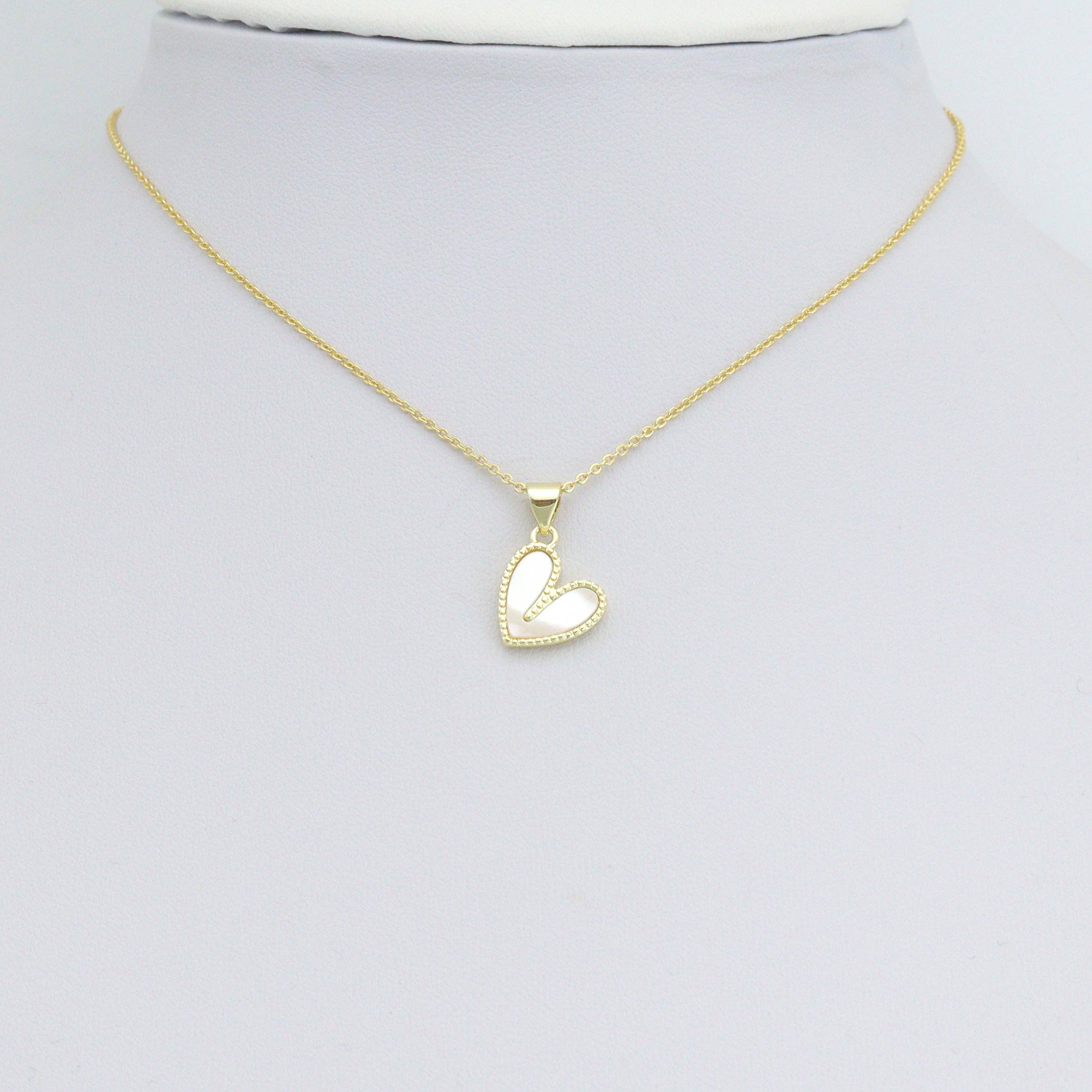 White Mother of Pearl Gold Heart Charm Pendant,Sku#LX878