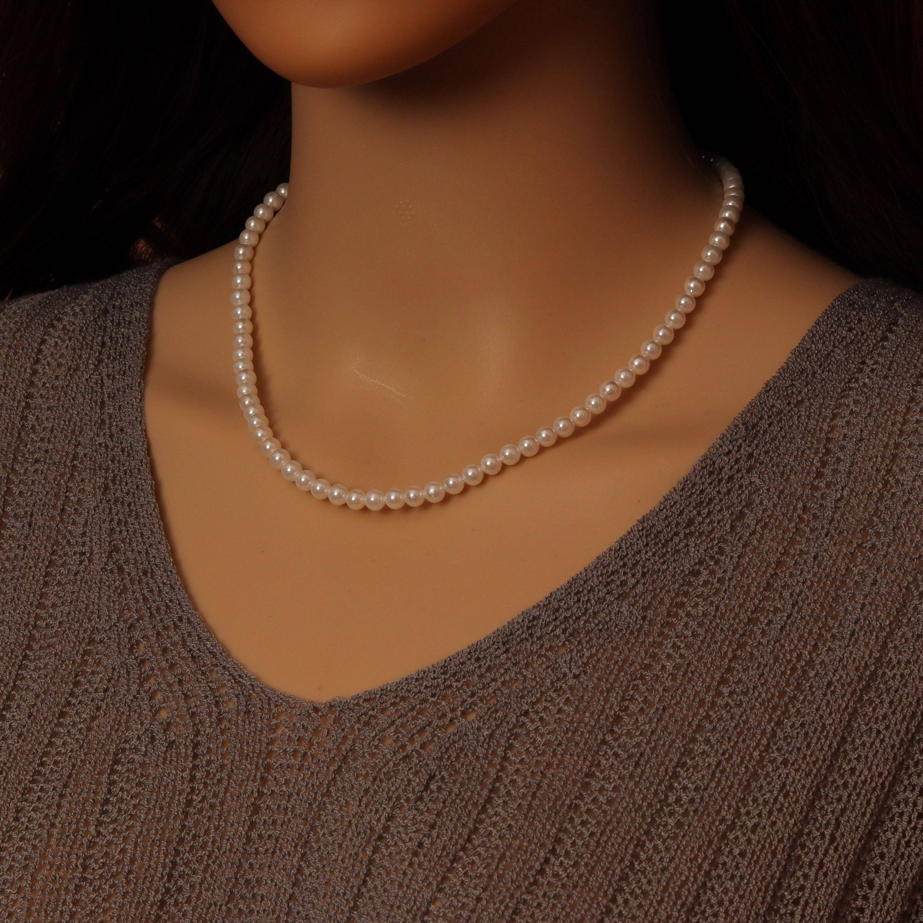 White Pearl Beads Necklace, Sku#EF590
