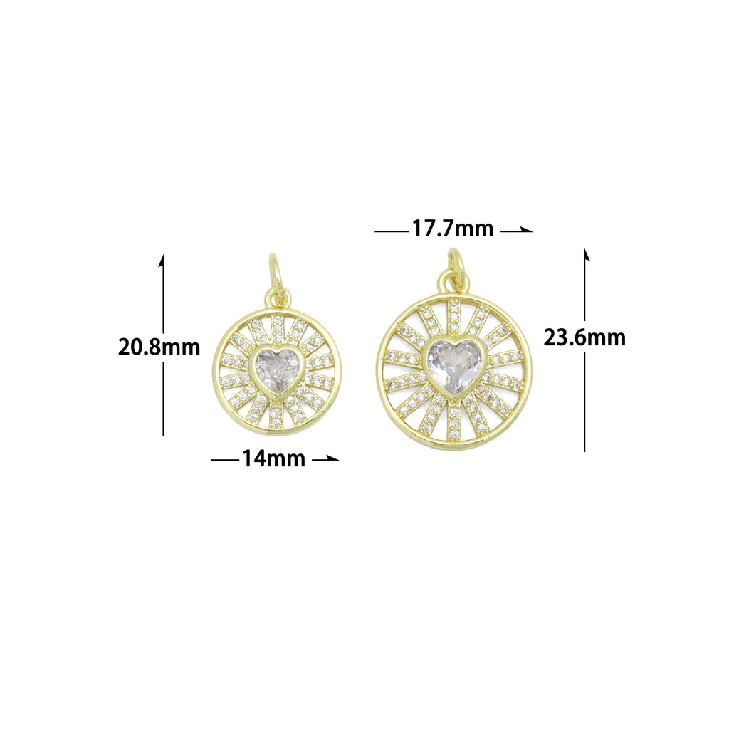 Clear CZ Gold Radical Heart with CZ Center Heart Charm Pendant,Sku#LX858