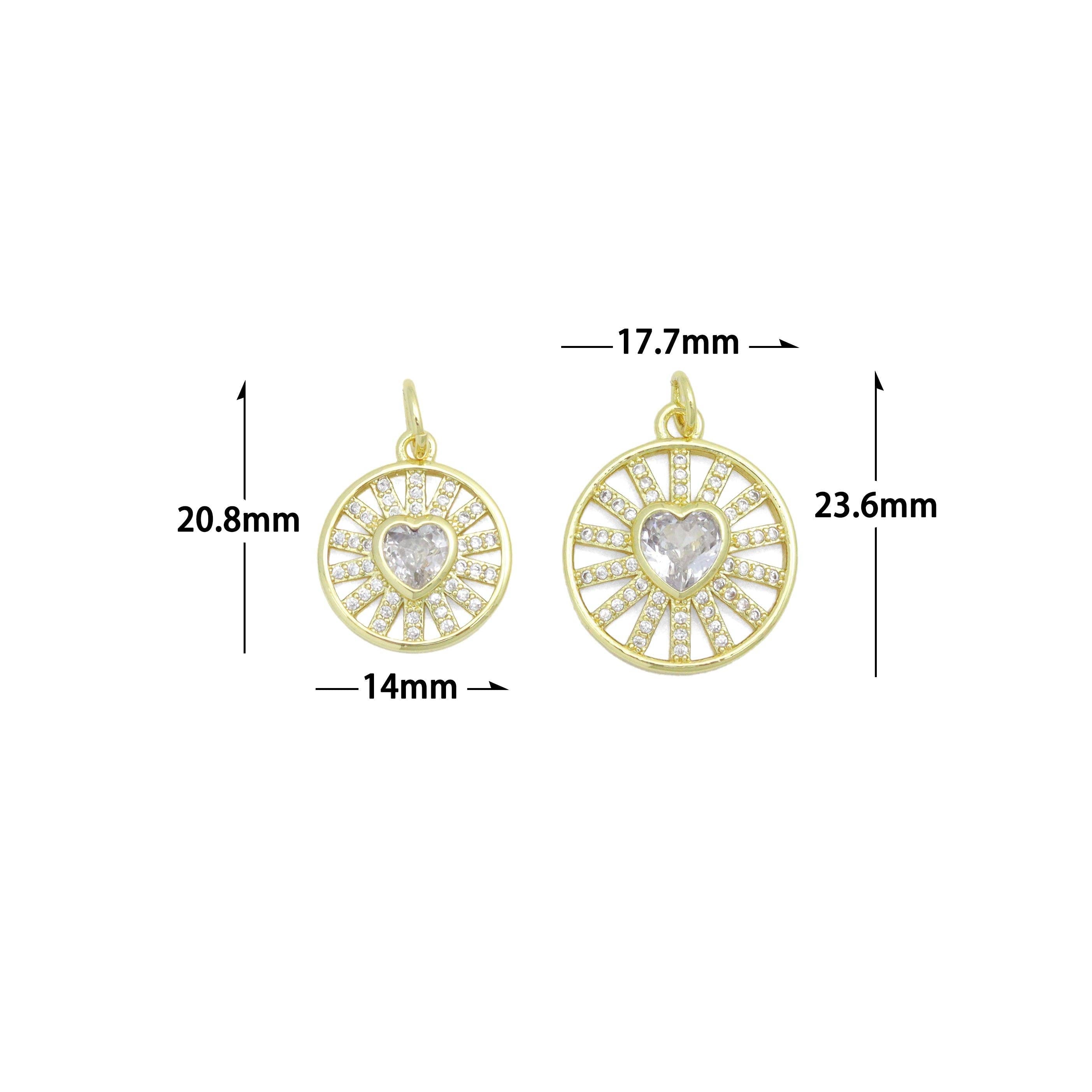 Clear CZ Gold Radical Heart with CZ Center Heart Charm Pendant,Sku#LX858
