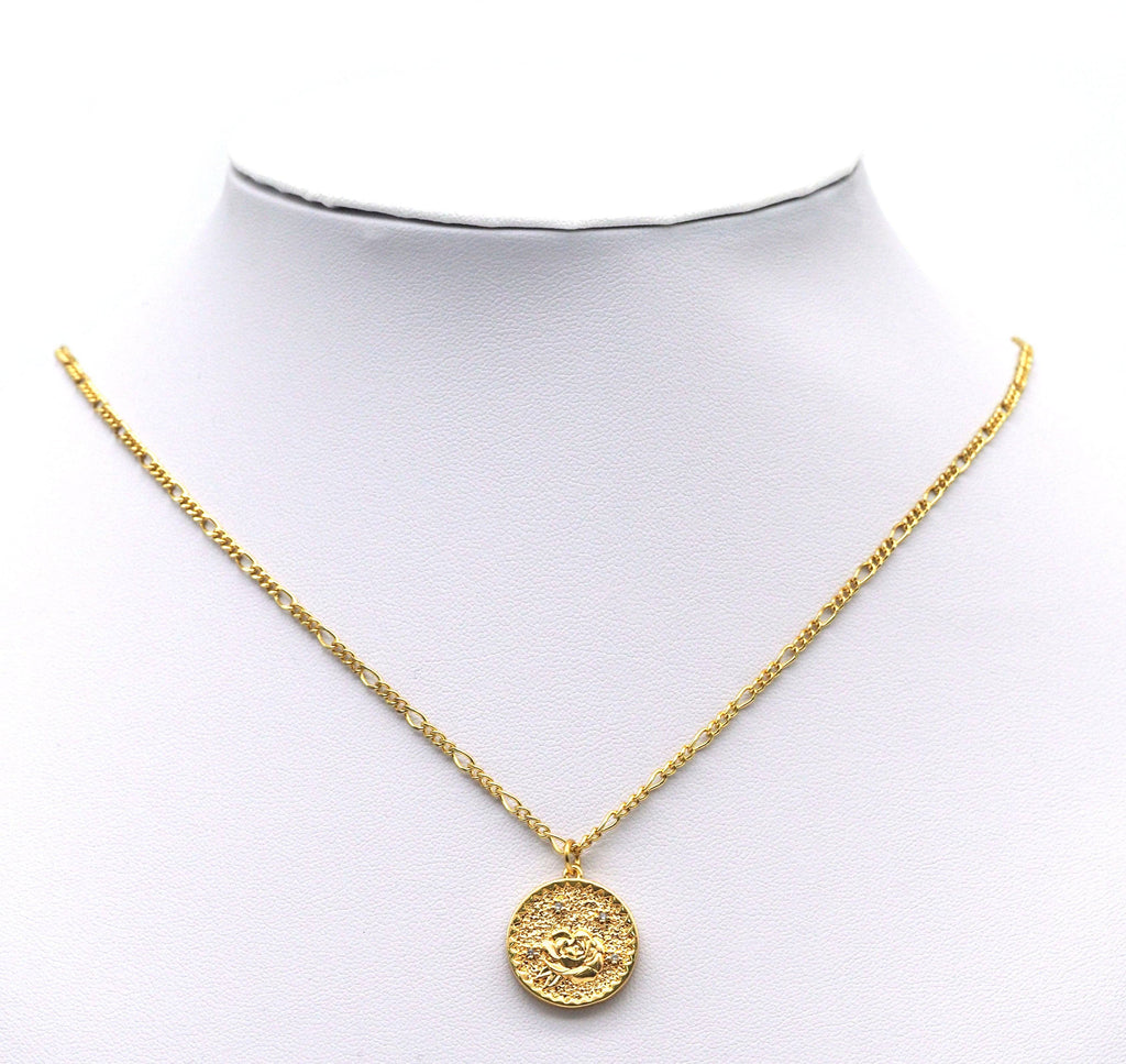 Gold Embossment Rose Medallion Charm, Sku#ZX91