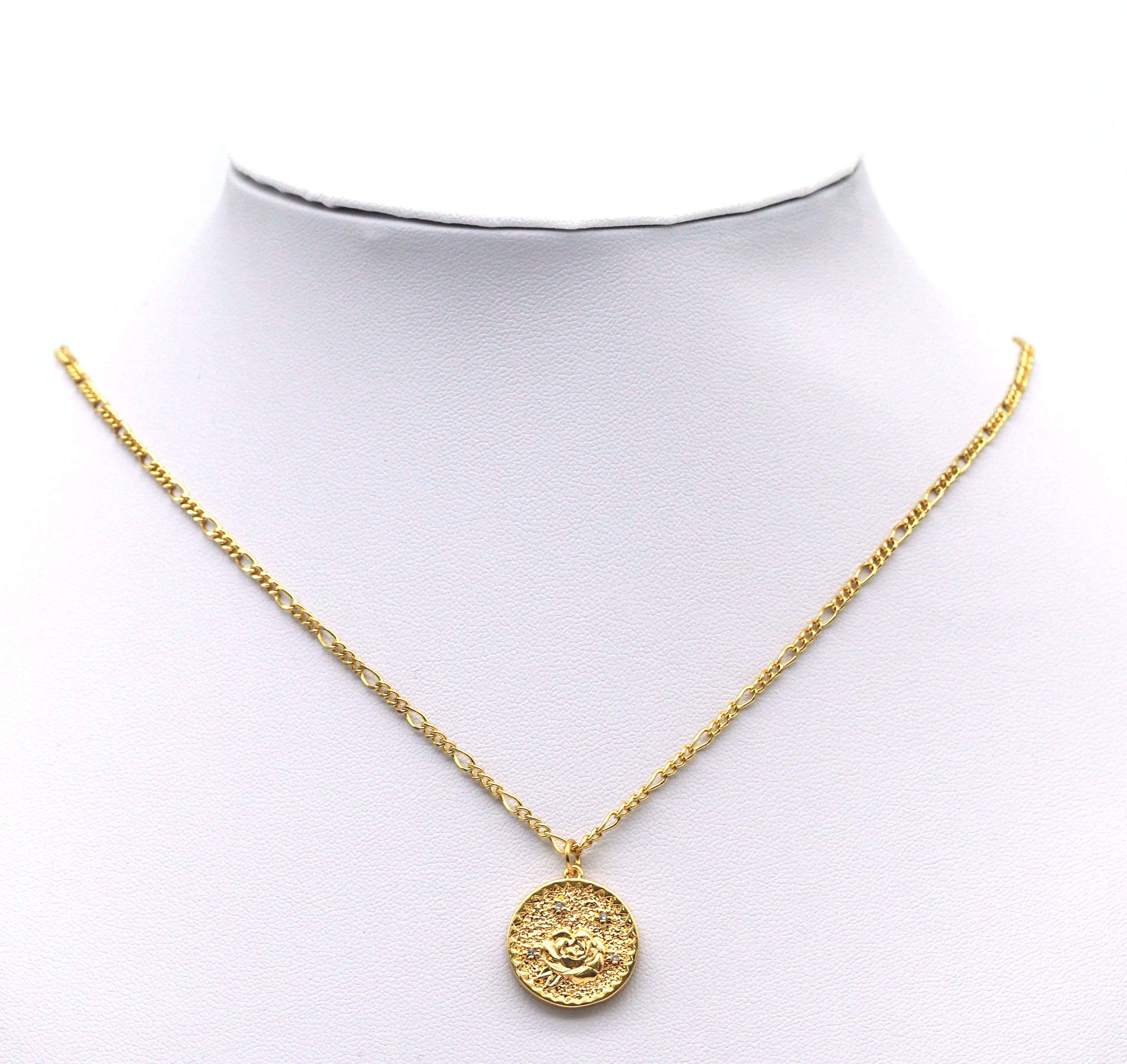 Gold Embossment Rose Medallion Charm, Sku#ZX91