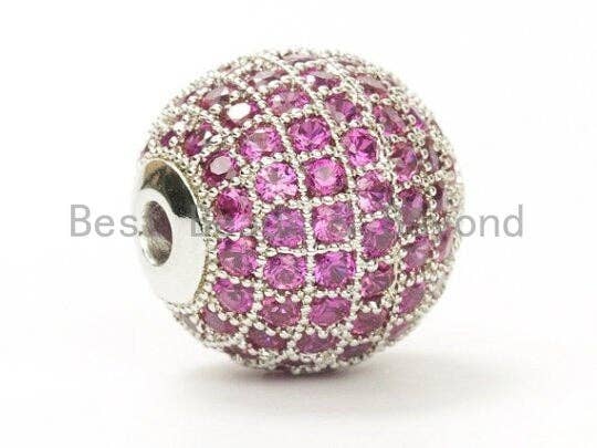 6mm/8mm/10mm/12mm Micro Pave Fuchsia CZ Stone Round Ball, Fuchsia Pave Gold/Silver/Rose Gold/Black Rhodium Bead Focal, 1/2pcs sku#G308FC