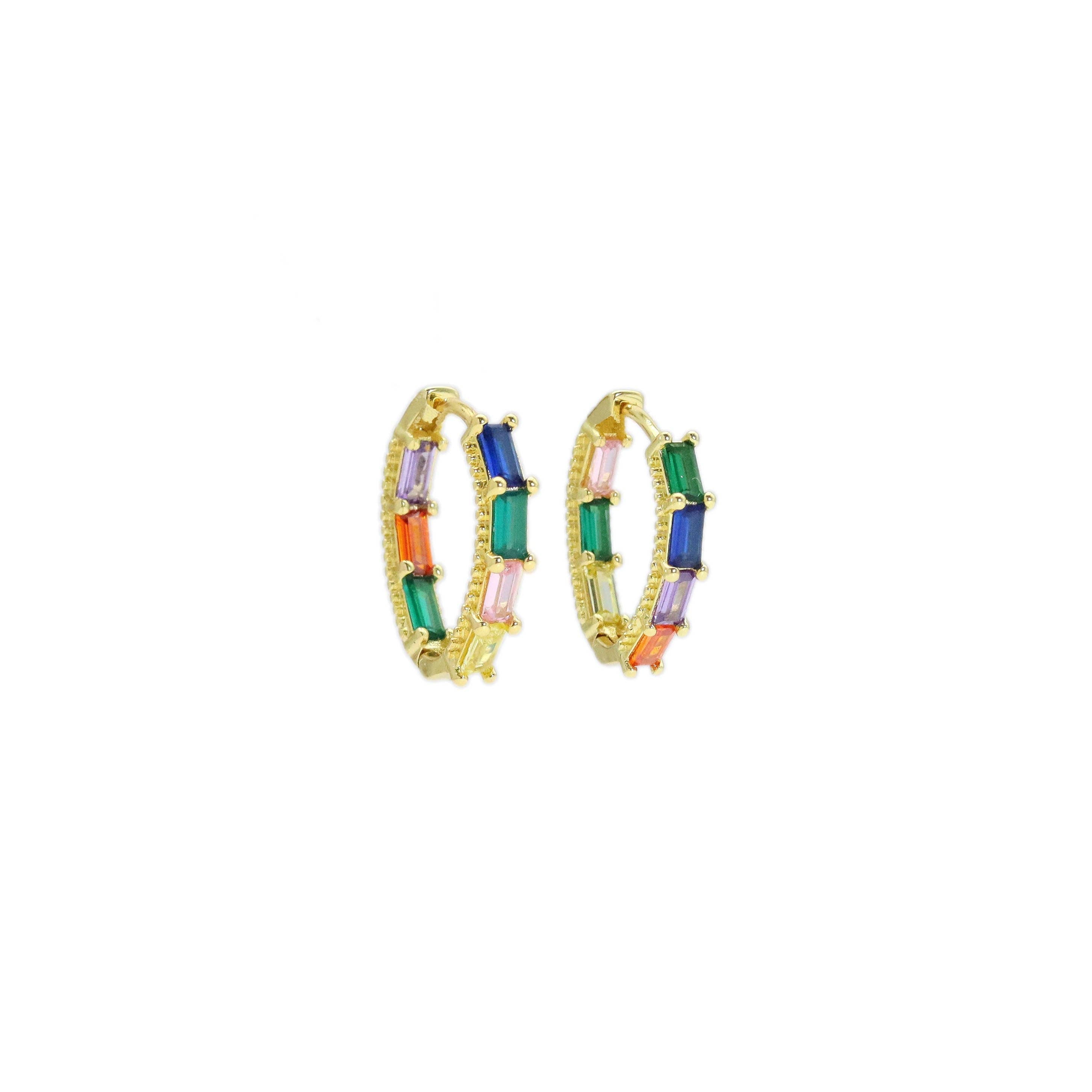 Colorful CZ Gold Oval Hoop Earrings, Sku#Y910