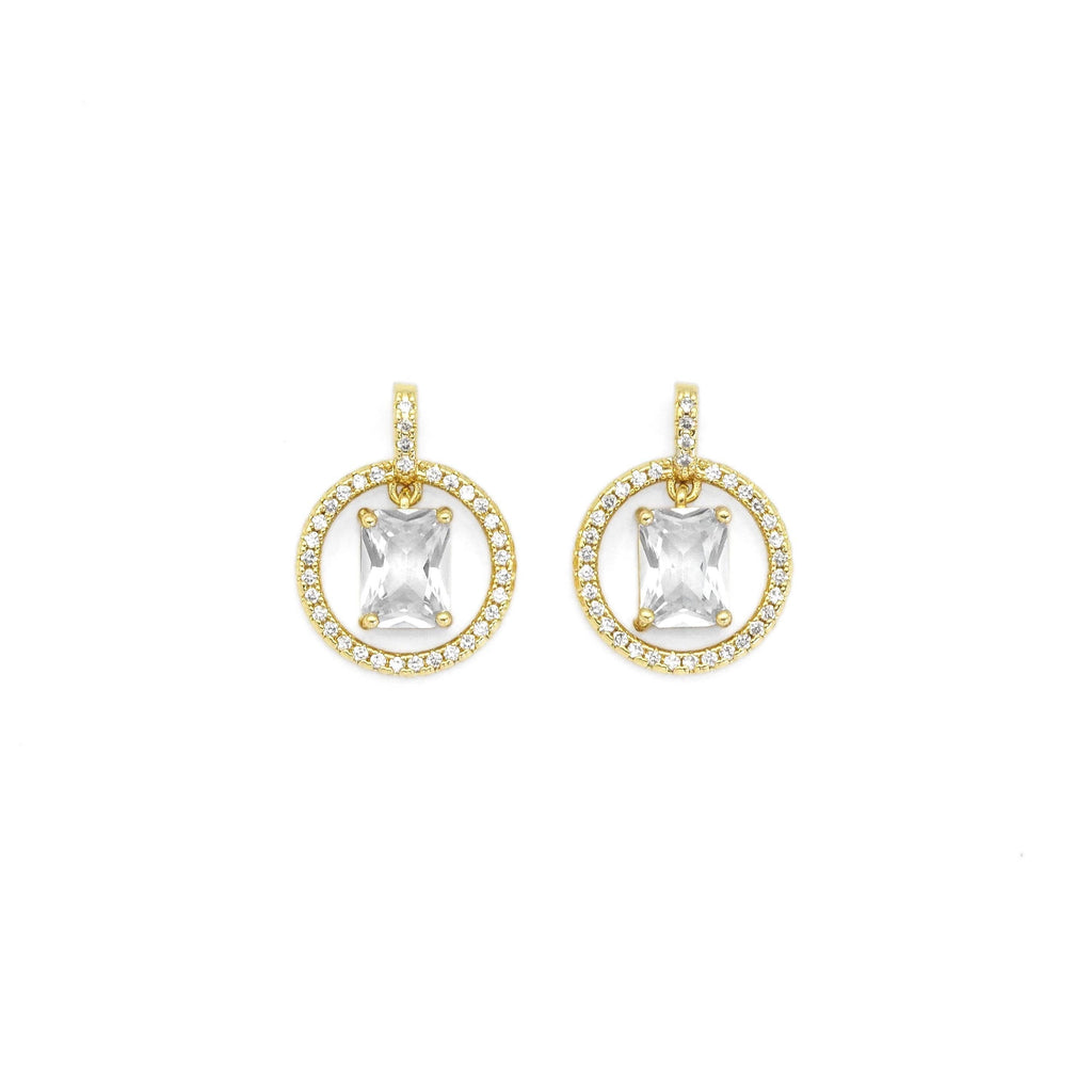 Gold Clear Rectangle CZ On Round Ring Charm, Sku#LX273