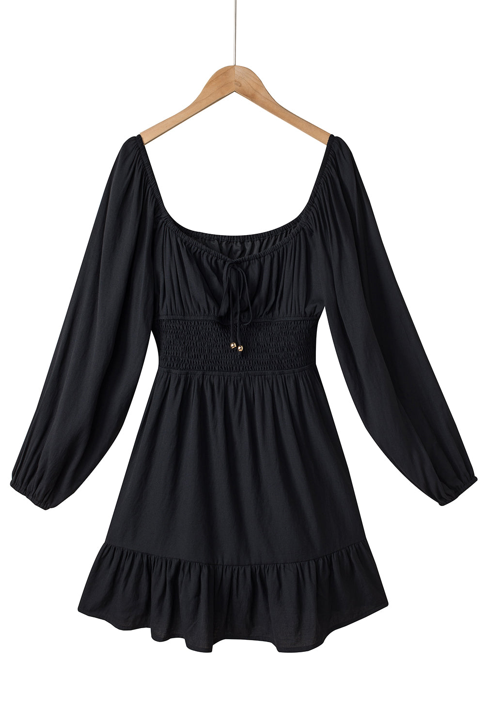 Tatum Drawstring Ruffle Mini Dress-Threaded Pear