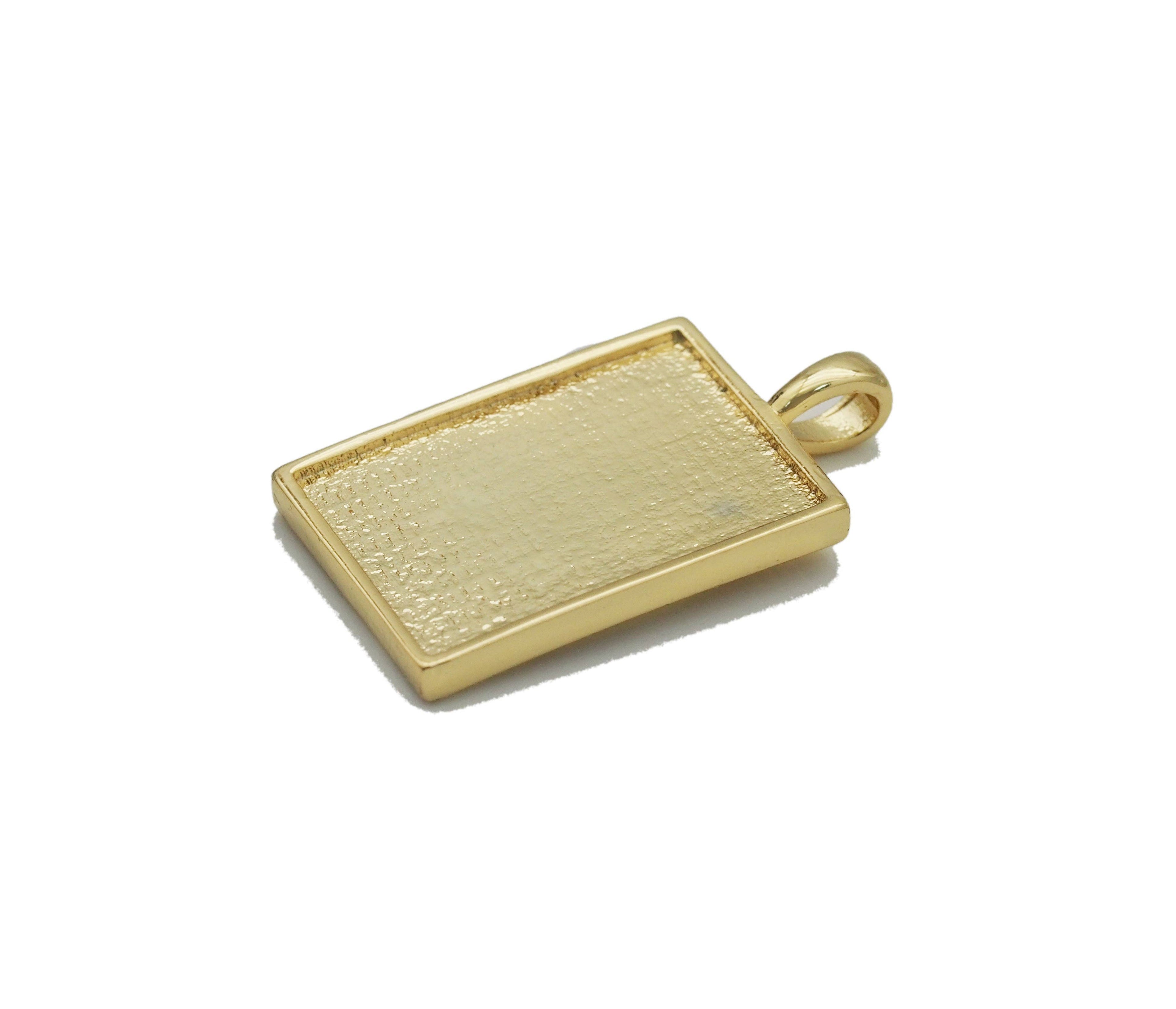 Gold Checkboard Rectangle Charm, Sku#F1516