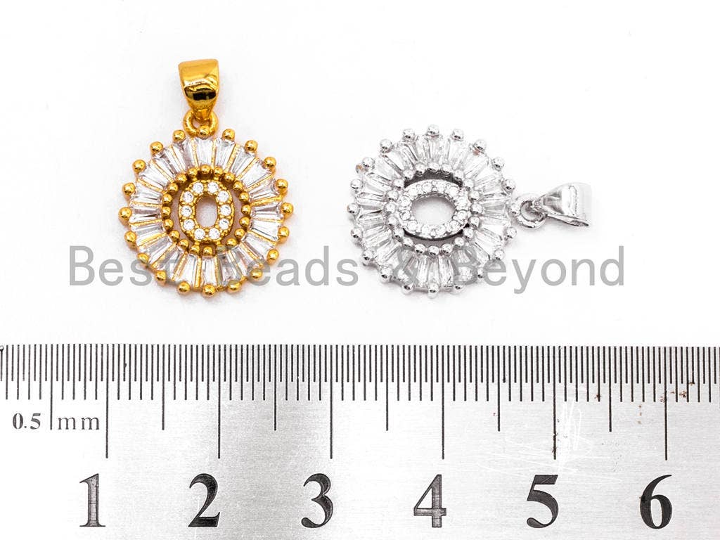 CZ Micro Pave Initial Letter O Charm/Pendent Beads,Cubic Zirconia Pave Alphabet Beads Pendent, Gold/Silver Finish,16x18mm,sku#Z233