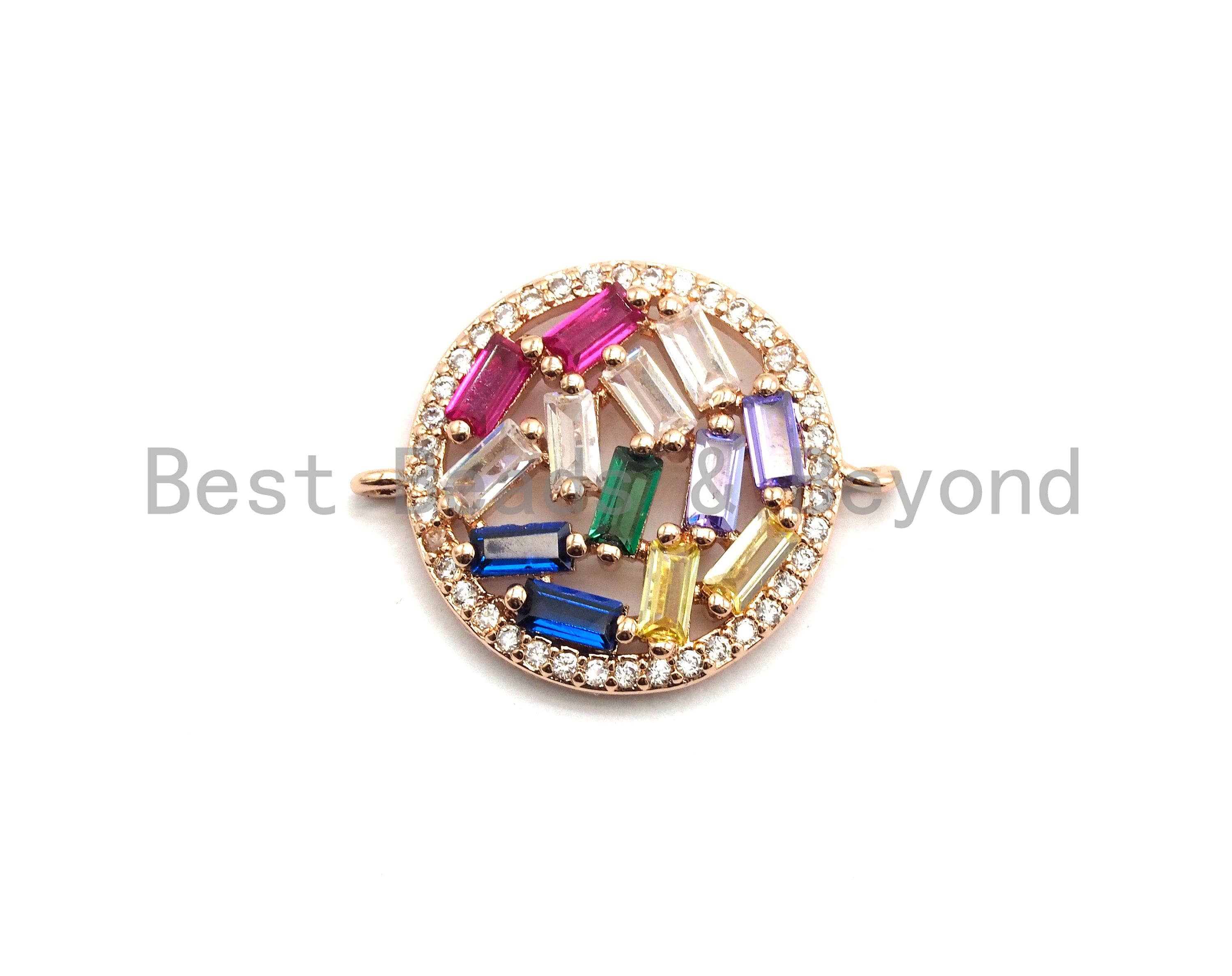 Colorful CZ Micro Pave Round Connector with baguette cz cluster, Link Connector, Spacer Connector, 17x22mm,sku#E410