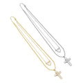CZ Cross Heart Link Gold Silver Adjustable Necklace, Sku#EF459