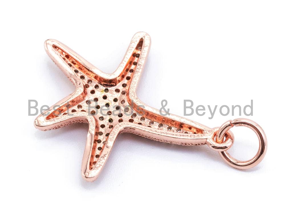 CZ Micro Pave Starfish Pendant/Charm, Cubic Zirconia Charm, Sku#F122c
