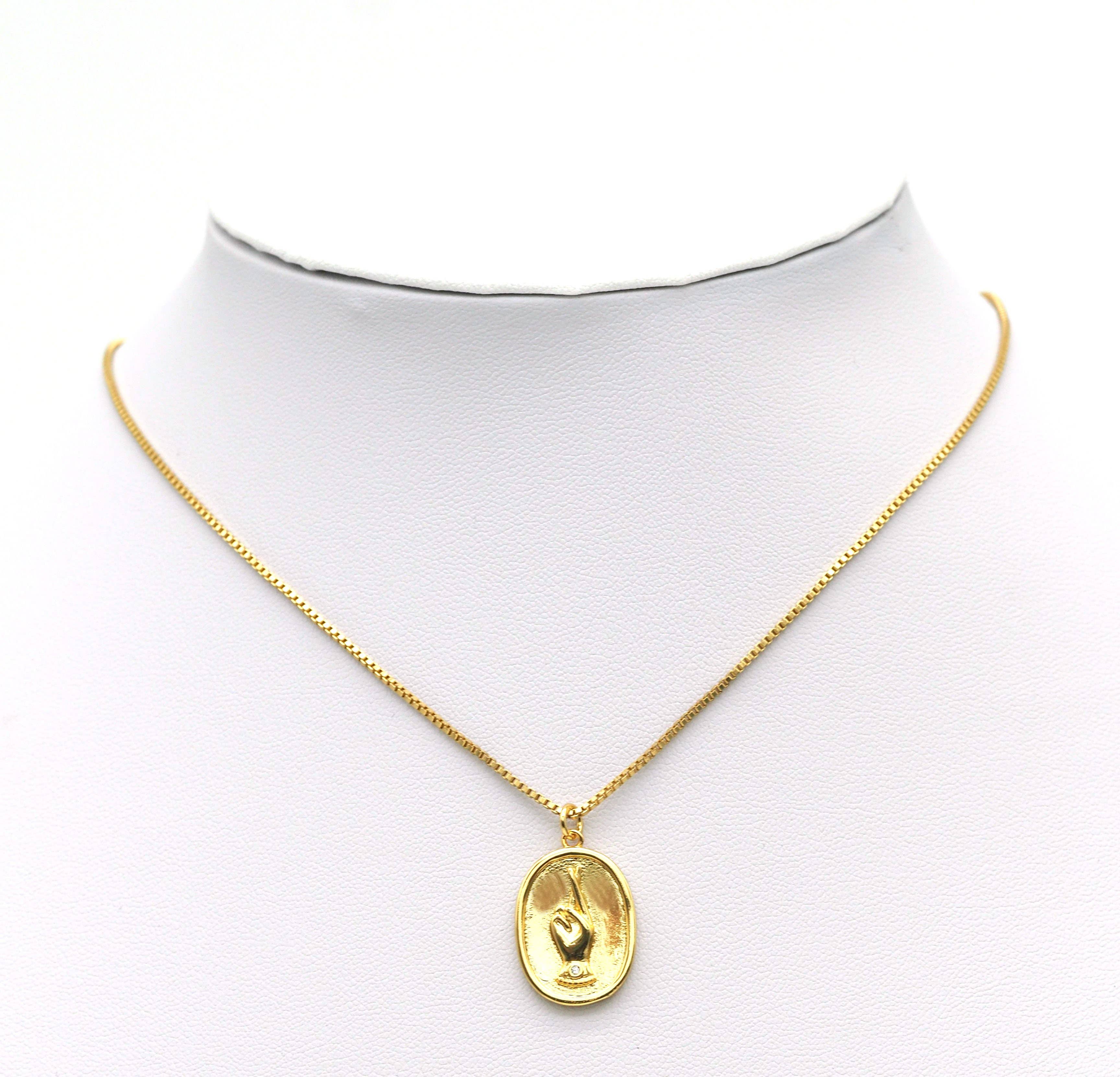 Hand Victory Sign On Oval Charm, Sku#Z1431