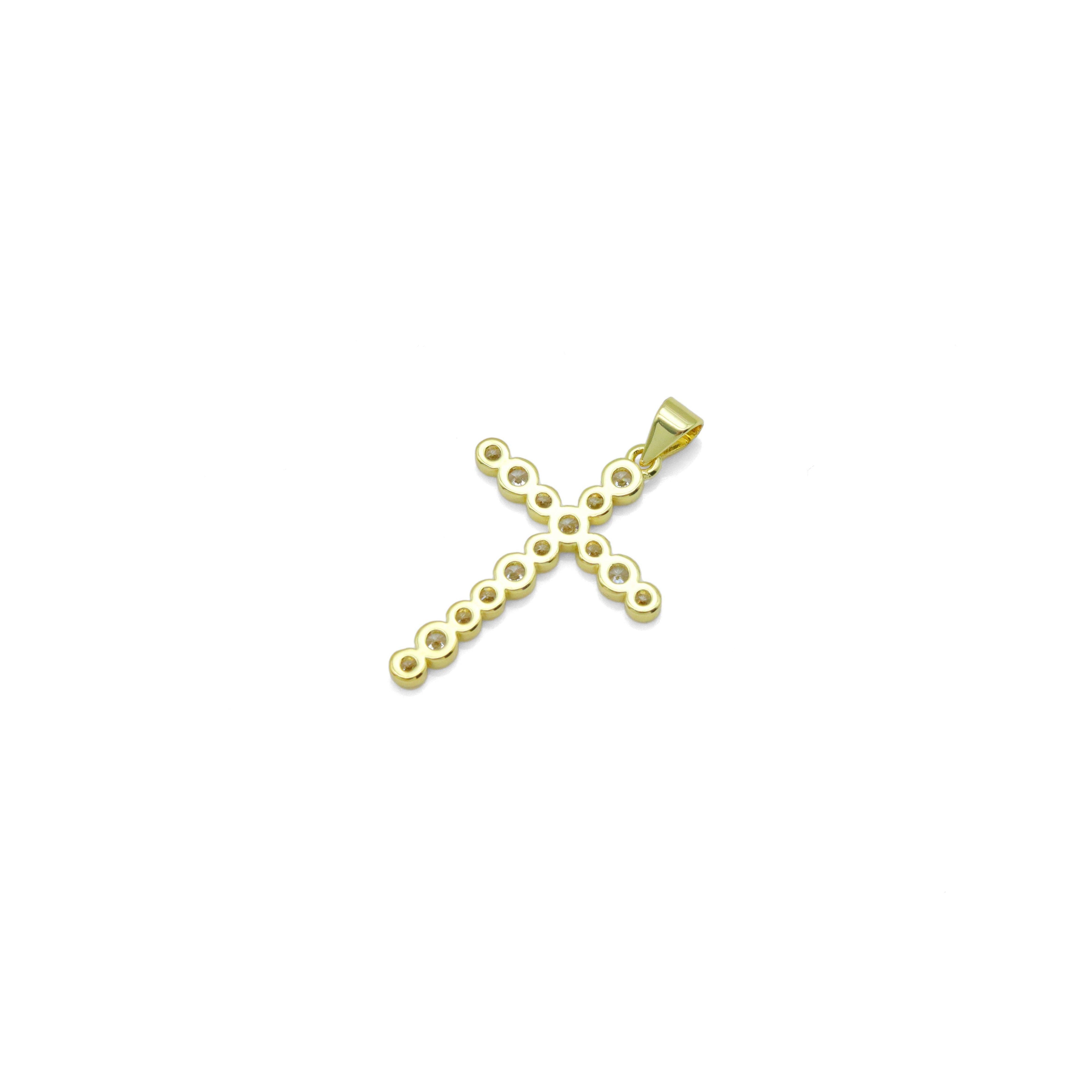 Clear CZ Gold/Silver Cross Charm Pendant, Sku#Y1021