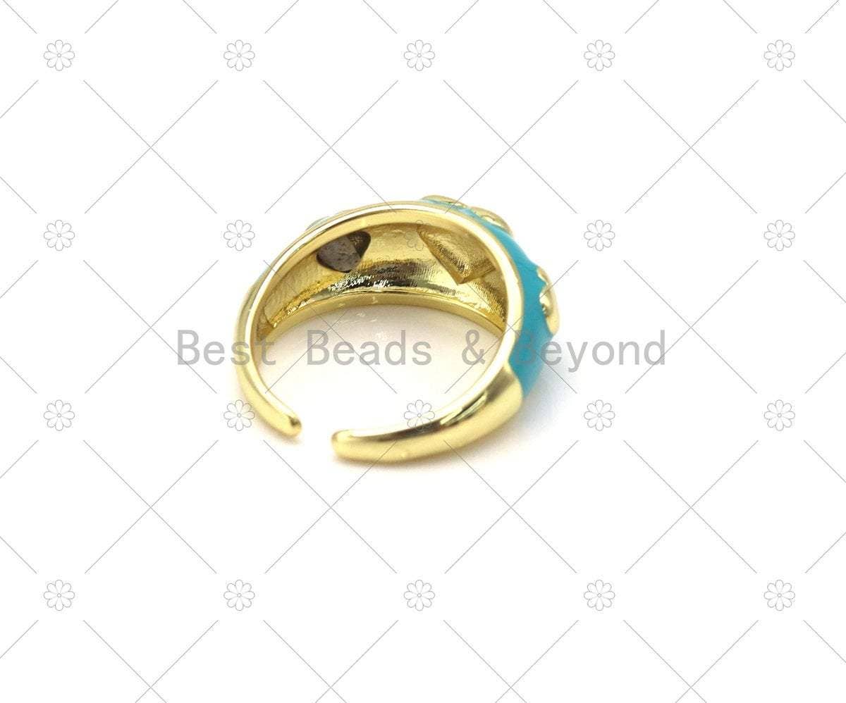 Colorful Enamel Heart Chunky Open Ring, Sku#O85