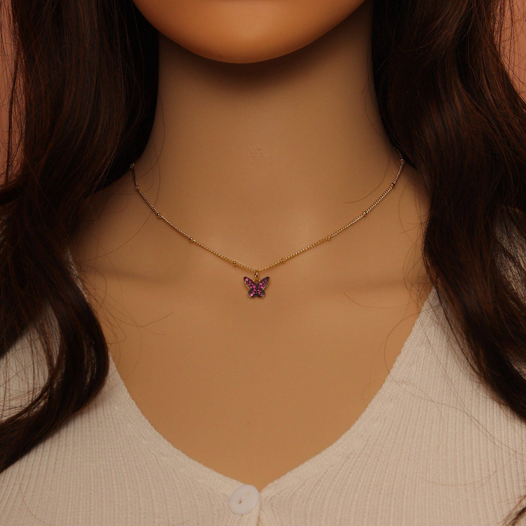 Dainty Gold Link Chain Butterfly Necklace,sku#EF296