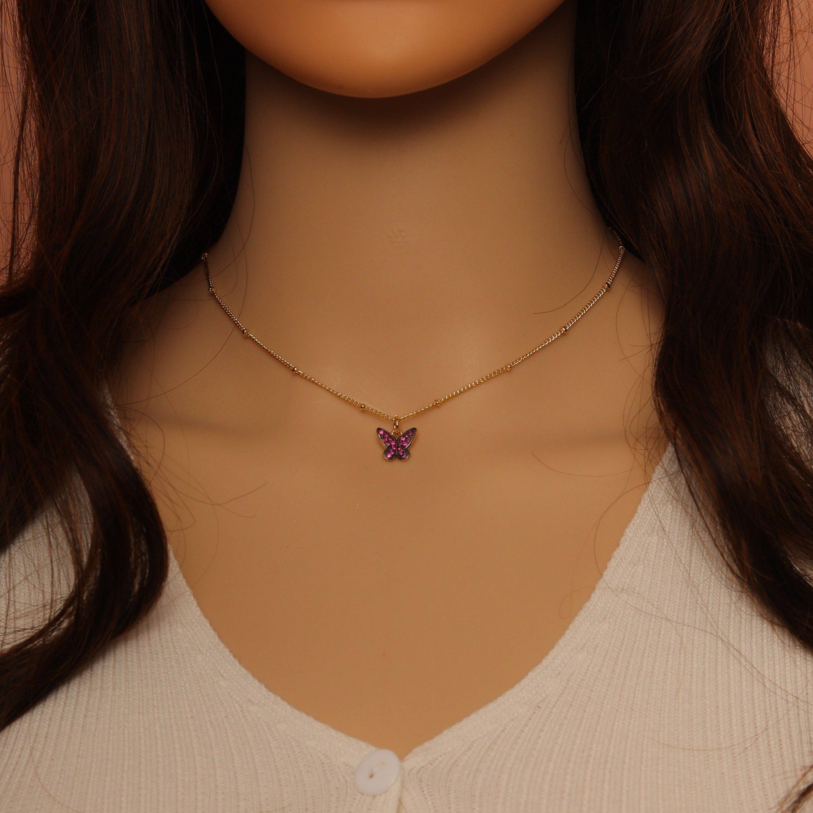 Dainty Gold Link Chain Butterfly Necklace,sku#EF296