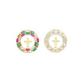 Baguette CZ Pave Gold Cross Circle Pendant, Sku#LX628