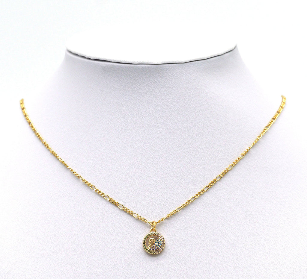 Gold Colorful CZ Swan Coin Charm, Sku#ZX92
